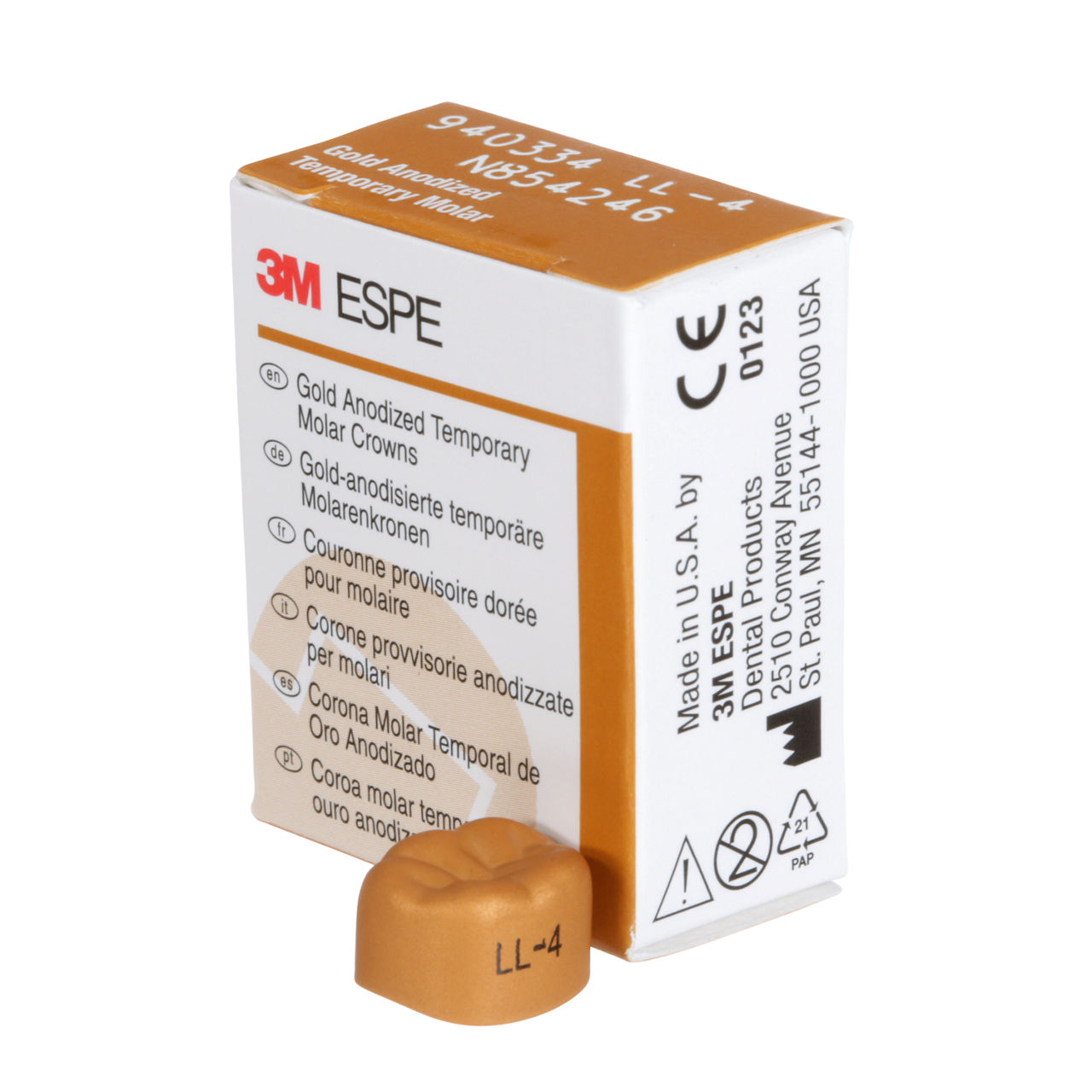 3M ESPE Gold Anodized Temporary Molar Crown, 940334, first molar, lower left, #4