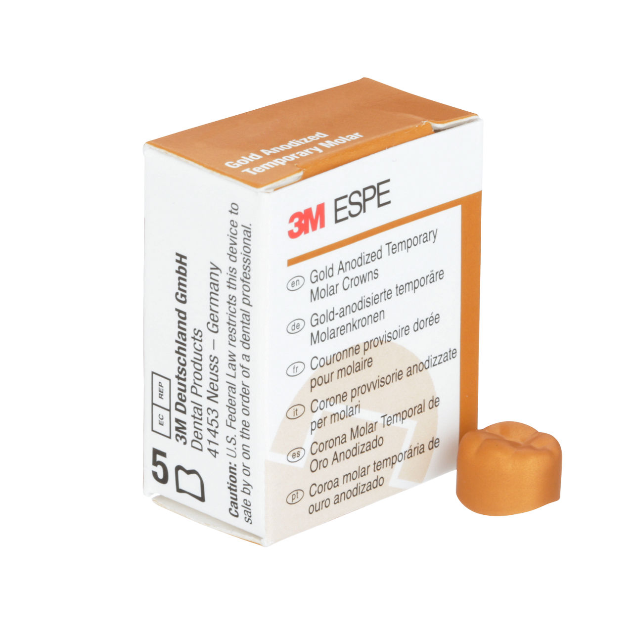 3M ESPE Gold Anodized Temporary Molar Crown, 940341, first molar, lower right, #1