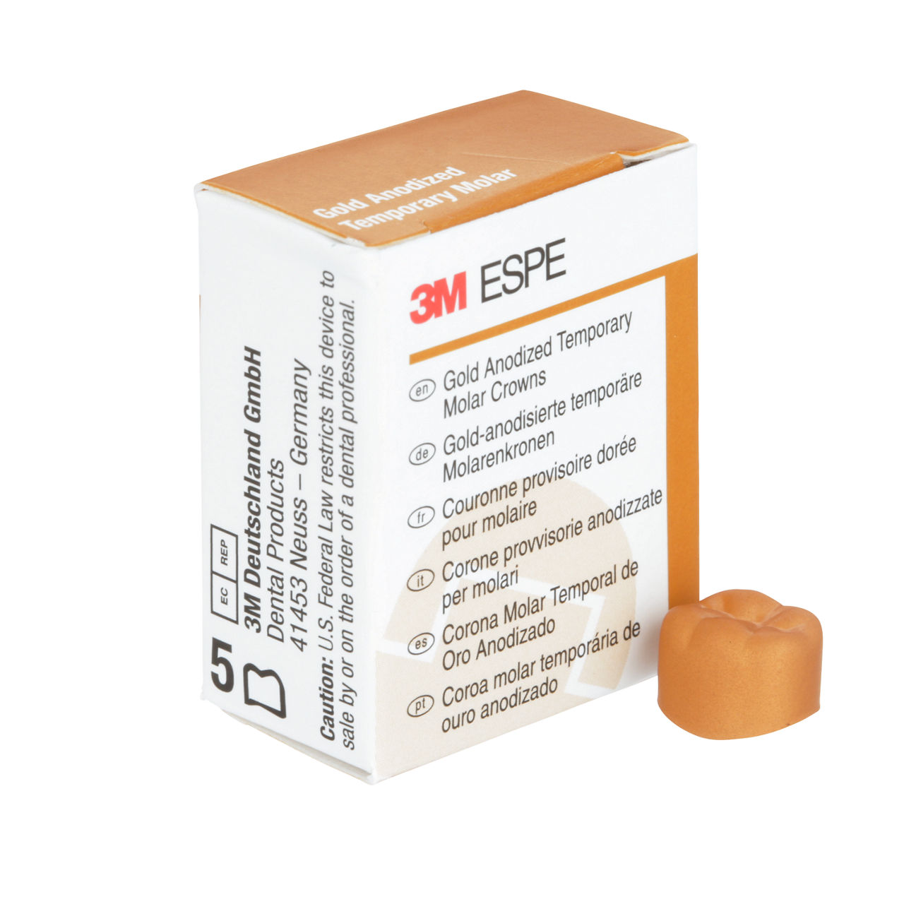 3M ESPE Gold Anodized Temporary Molar Crown, 940342, first molar, lower right, #2