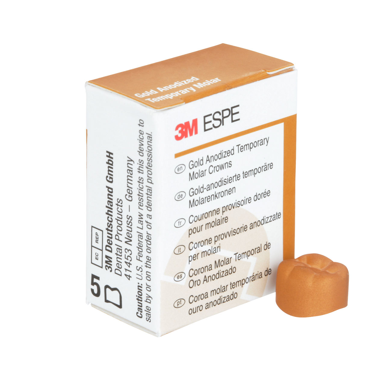 3M ESPE Gold Anodized Temporary Molar Crown, 940343, first molar, lower right, #3