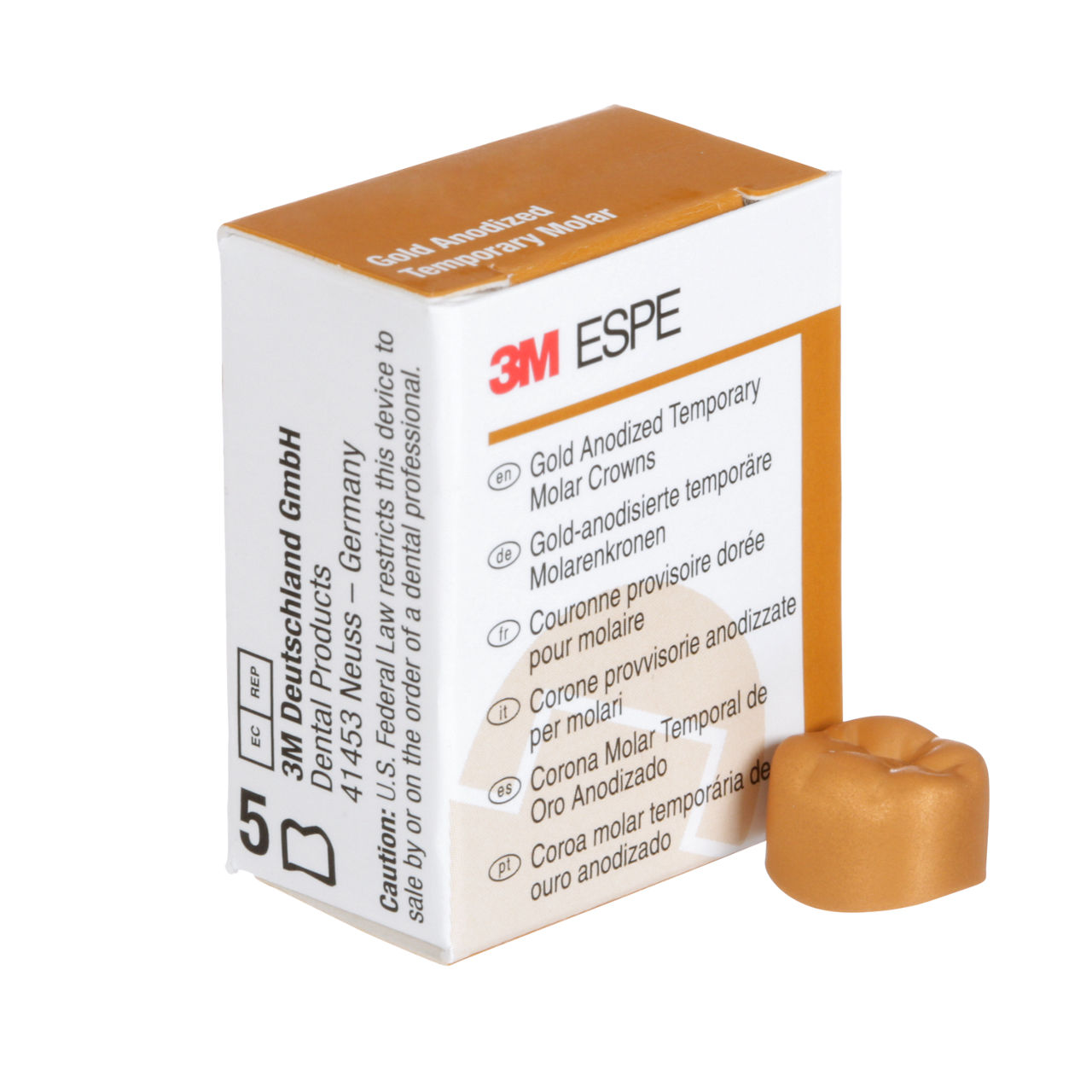 3M ESPE Gold Anodized Temporary Molar Crown, 940344, first molar, lower right, #4