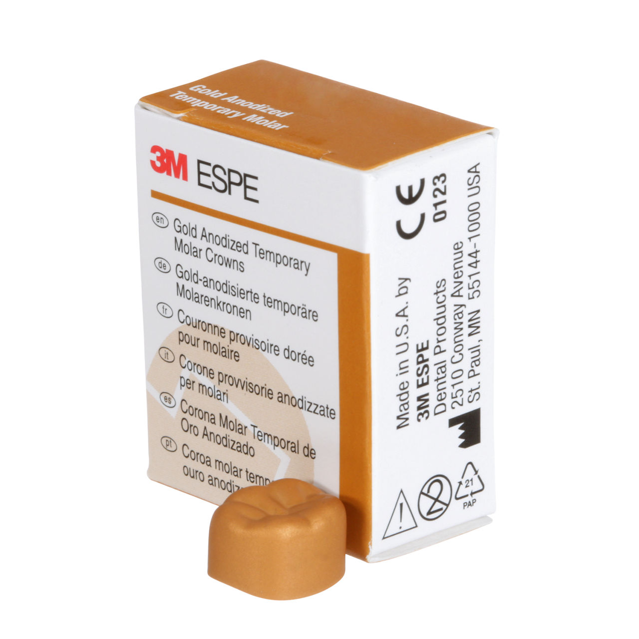 3M ESPE Gold Anodized Temporary Molar Crown, 940344, first molar, lower right, #4