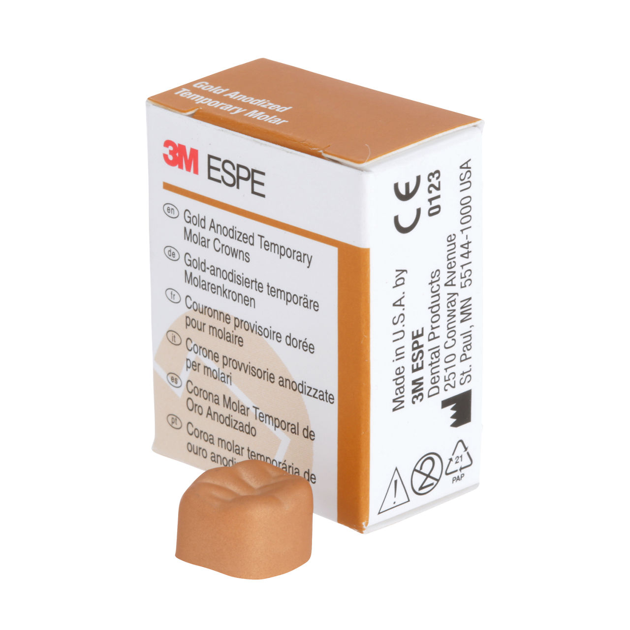 3M ESPE Gold Anodized Temporary Molar Crown, 940345, first molar, lower right, #5