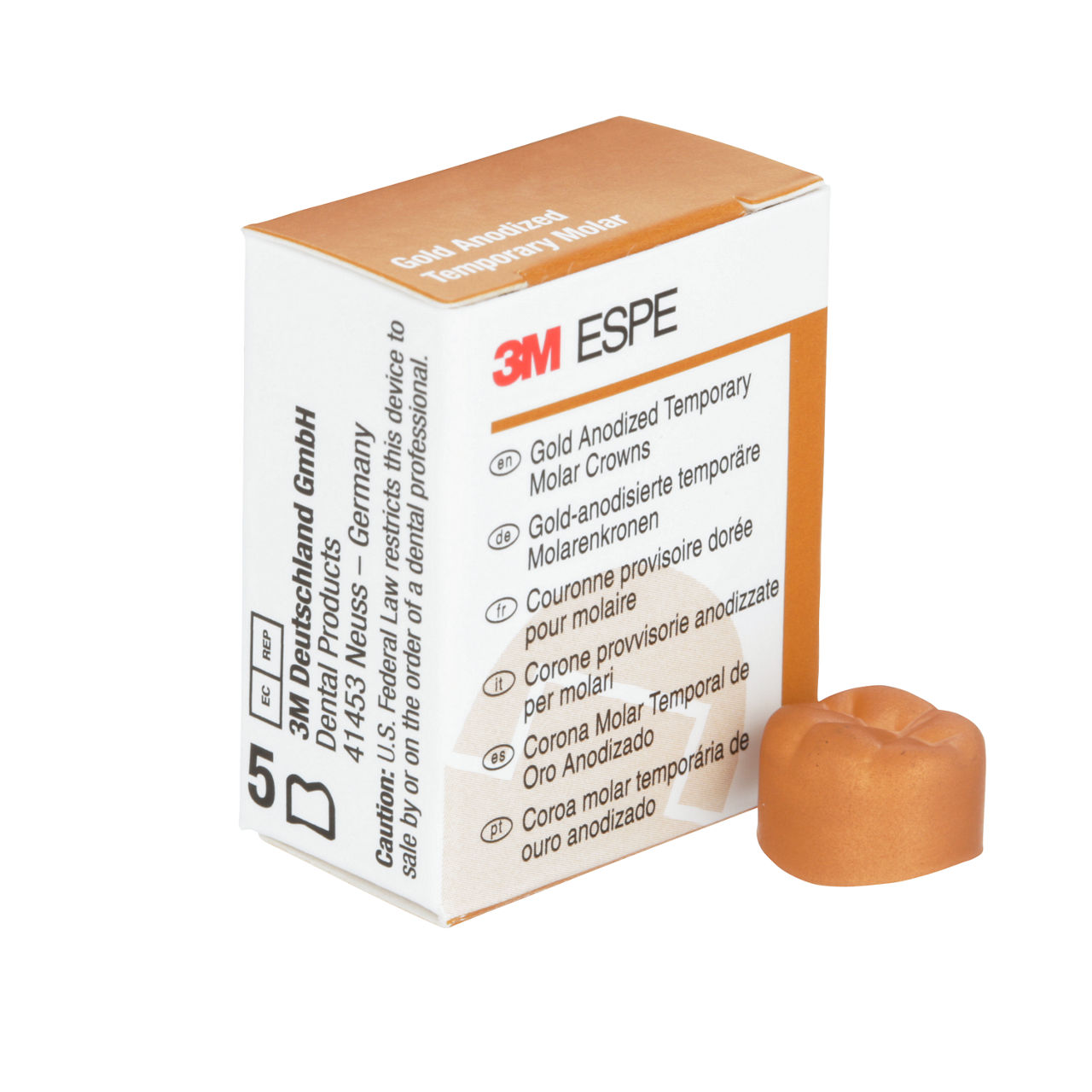 3M ESPE Gold Anodized Temporary Molar Crown, 940346, first molar, lower right, #6