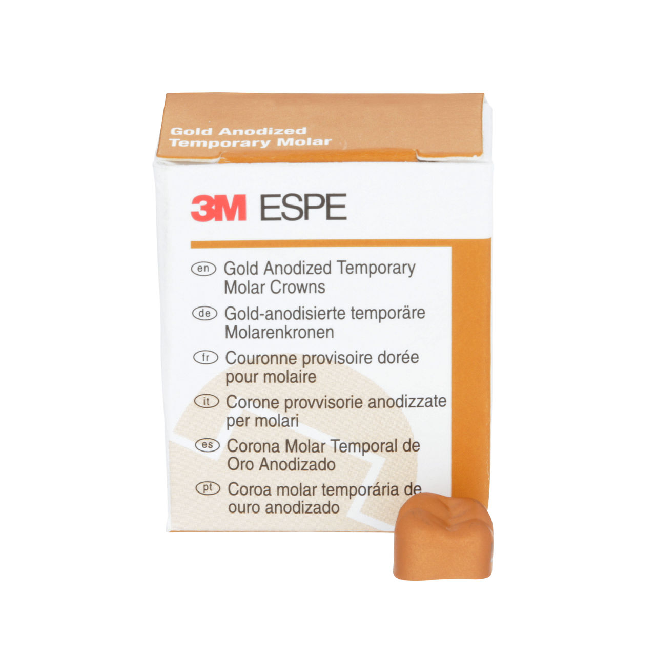 3M™ Gold Anodized Temporary Molar Crowns, 940441, Lower Right SecondMolar, Size 1, 5 Crowns