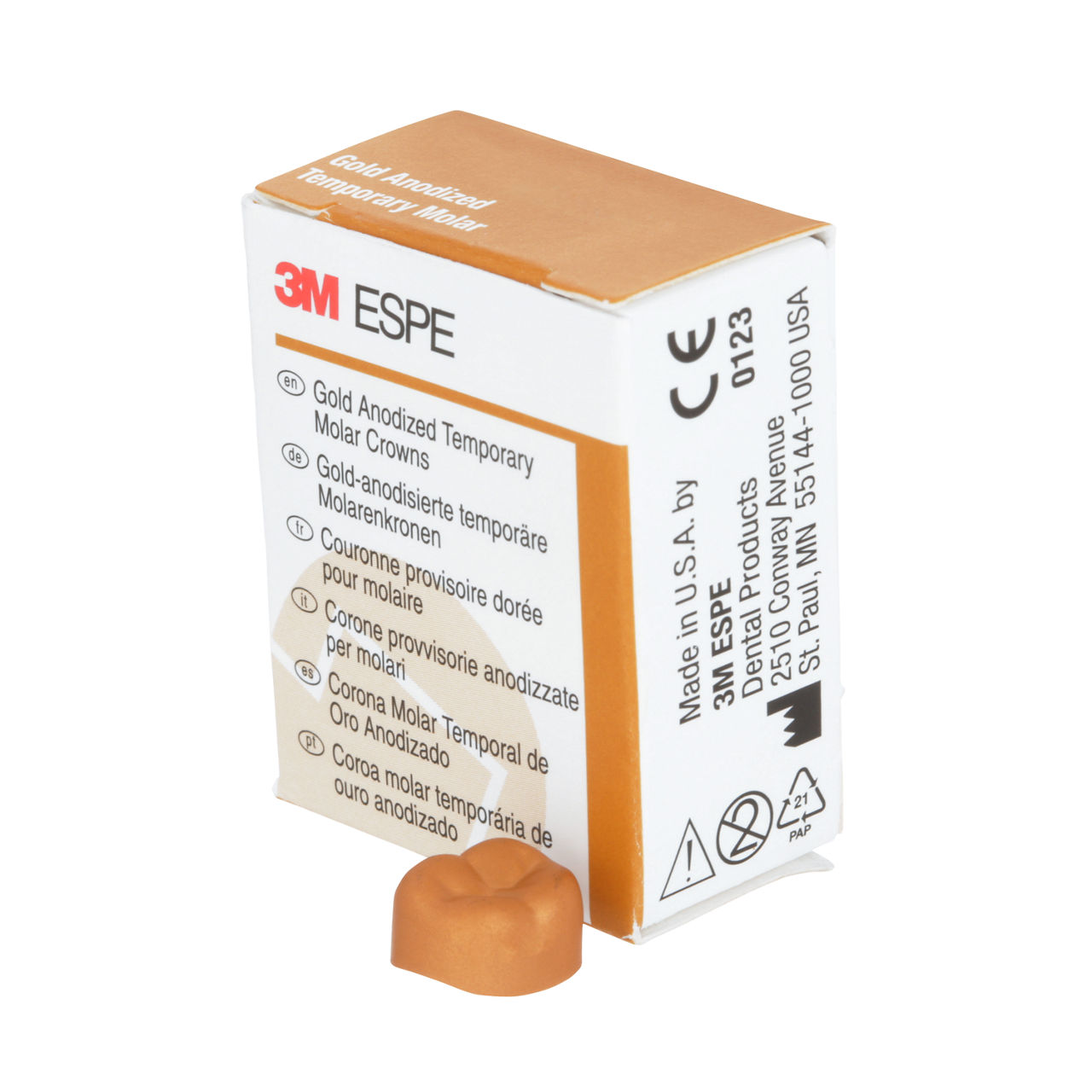 3M ESPE Gold Anodized Temporary Molar Crown, 940441, second molar, lower right, #1