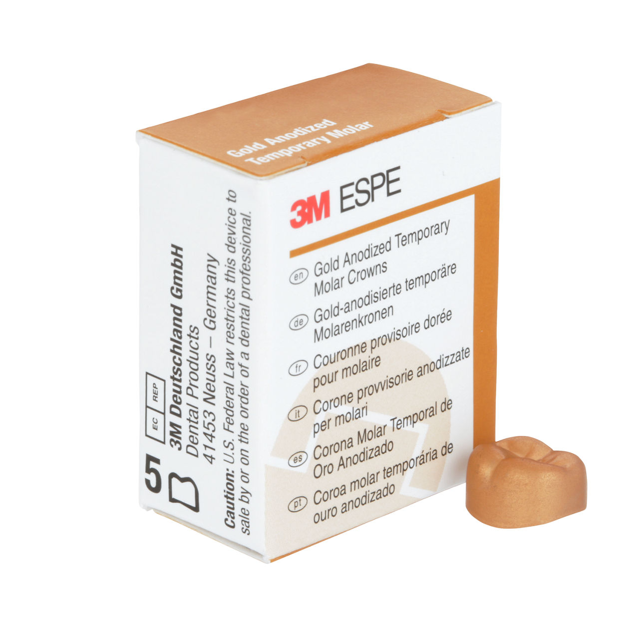 3M ESPE Gold Anodized Temporary Molar Crown, 940442, second molar, lower right, #2