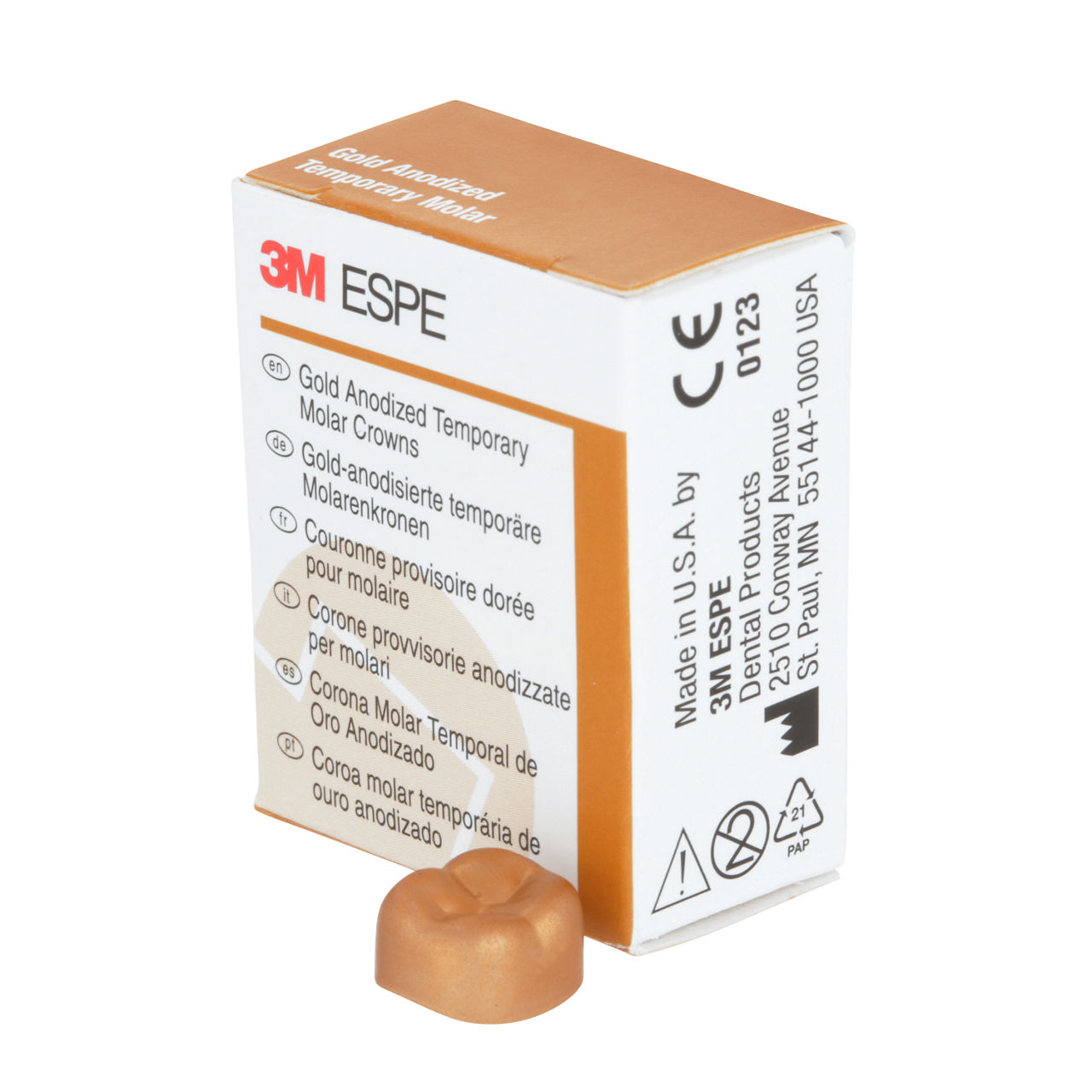 3M ESPE Gold Anodized Temporary Molar Crown, 940442, second molar, lower right, #2