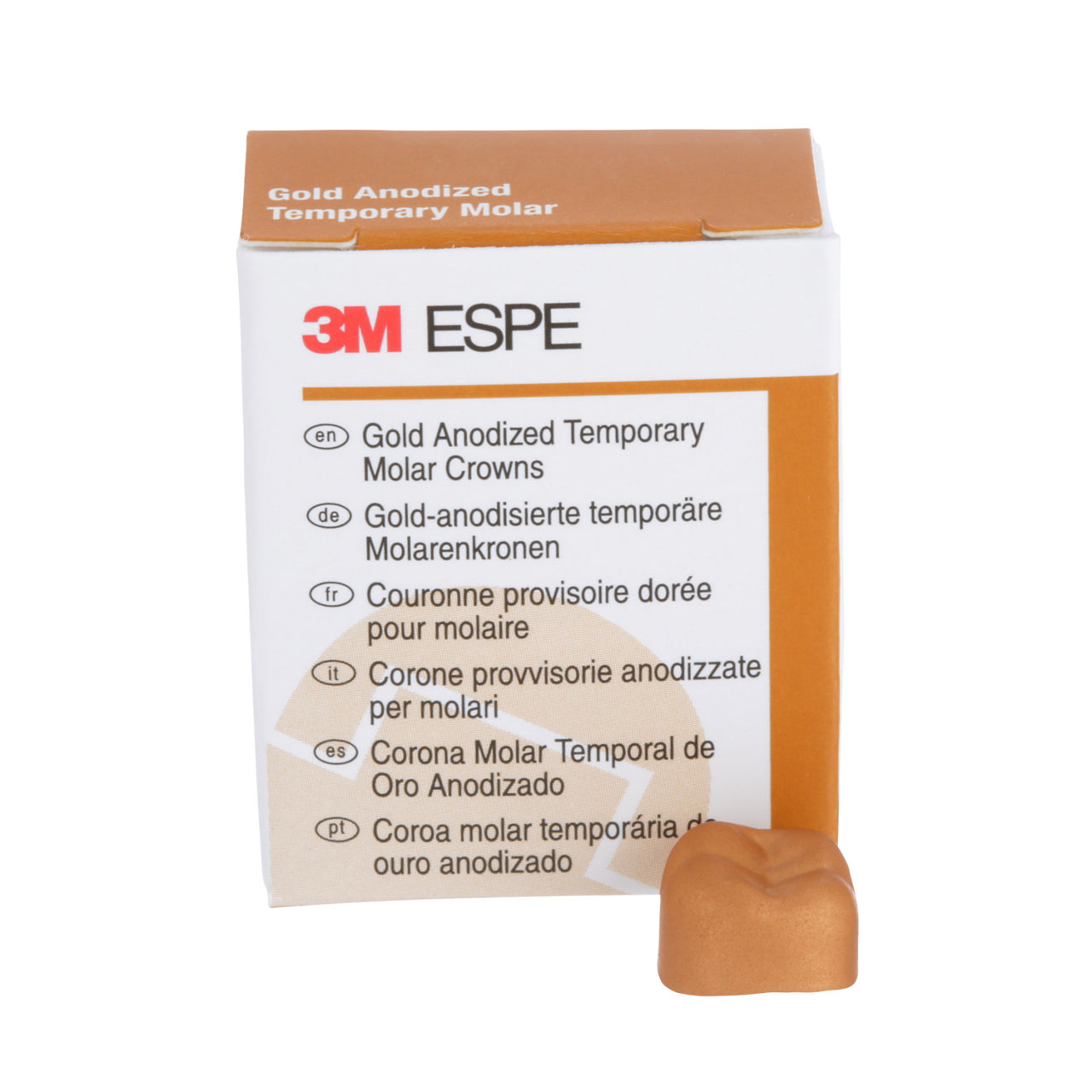 3M™ Gold Anodized Temporary Molar Crowns, 940443, Lower Right SecondMolar, Size 3, 5 Crowns