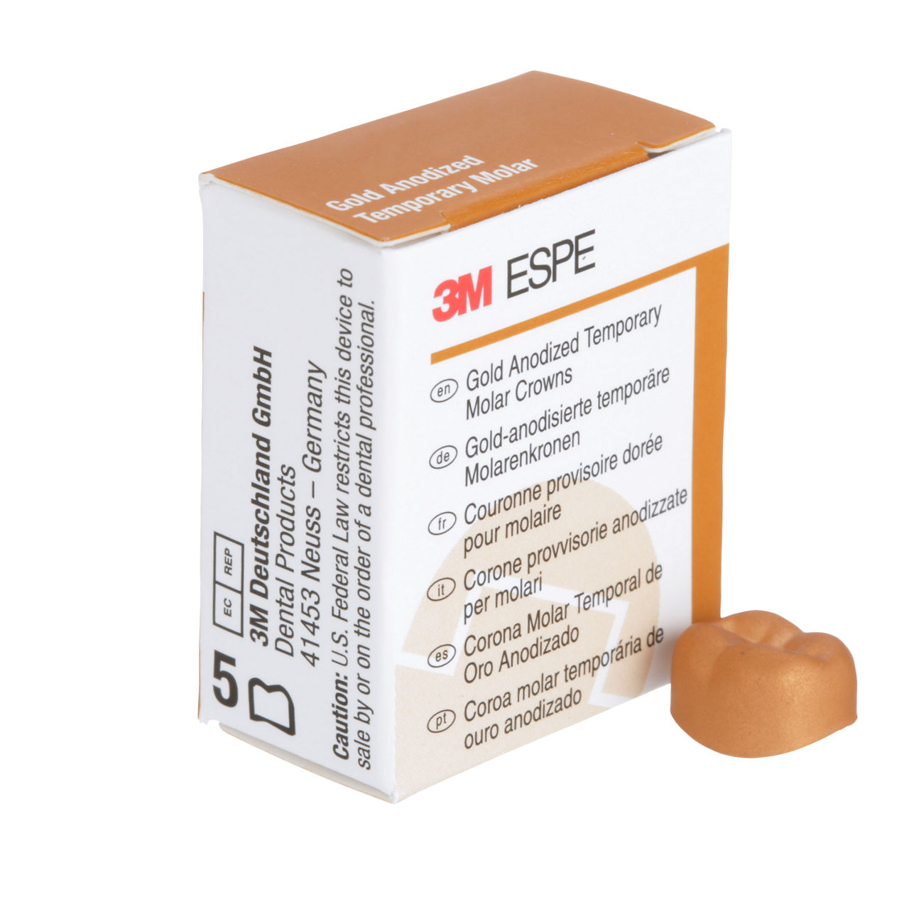 3M ESPE Gold Anodized Temporary Molar Crown, 940443, second molar, lower right, #3