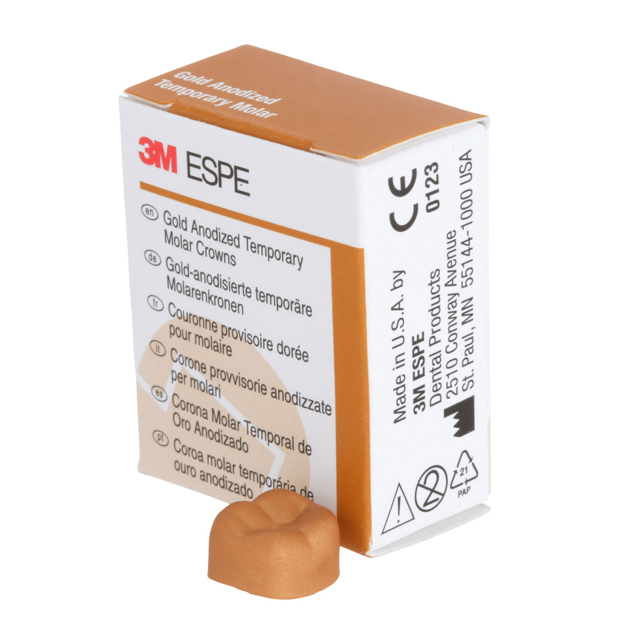 3M ESPE Gold Anodized Temporary Molar Crown, 940443, second molar, lower right, #3