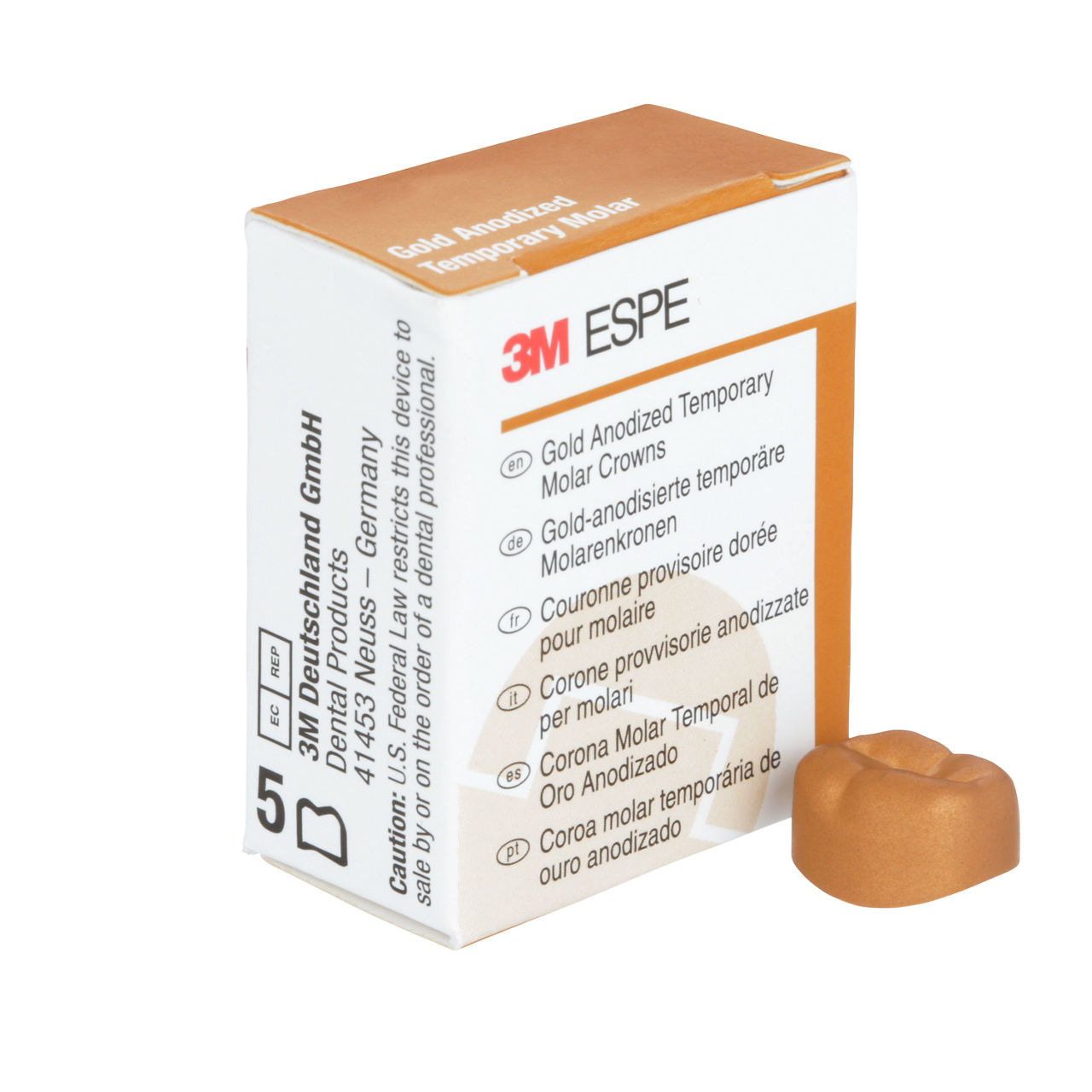 3M ESPE Gold Anodized Temporary Molar Crown, 940444, second molar, lower right, #4