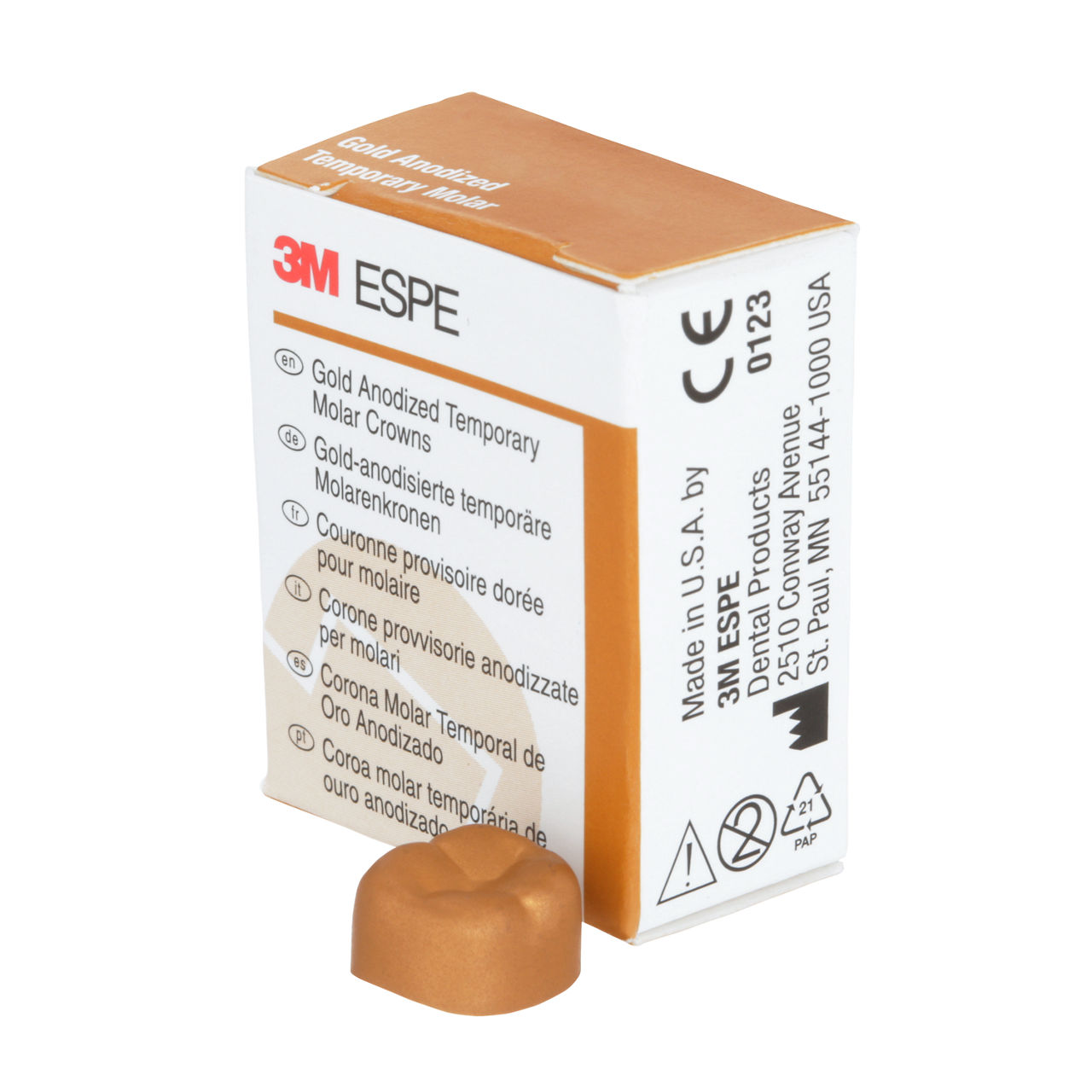 3M ESPE Gold Anodized Temporary Molar Crown, 940444, second molar, lower right, #4