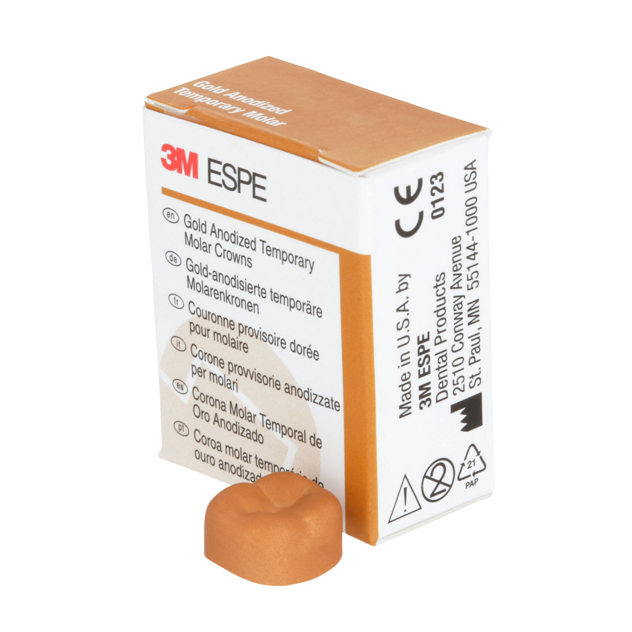 3M ESPE Gold Anodized Temporary Molar Crown, 940445, second molar, lower right, #5