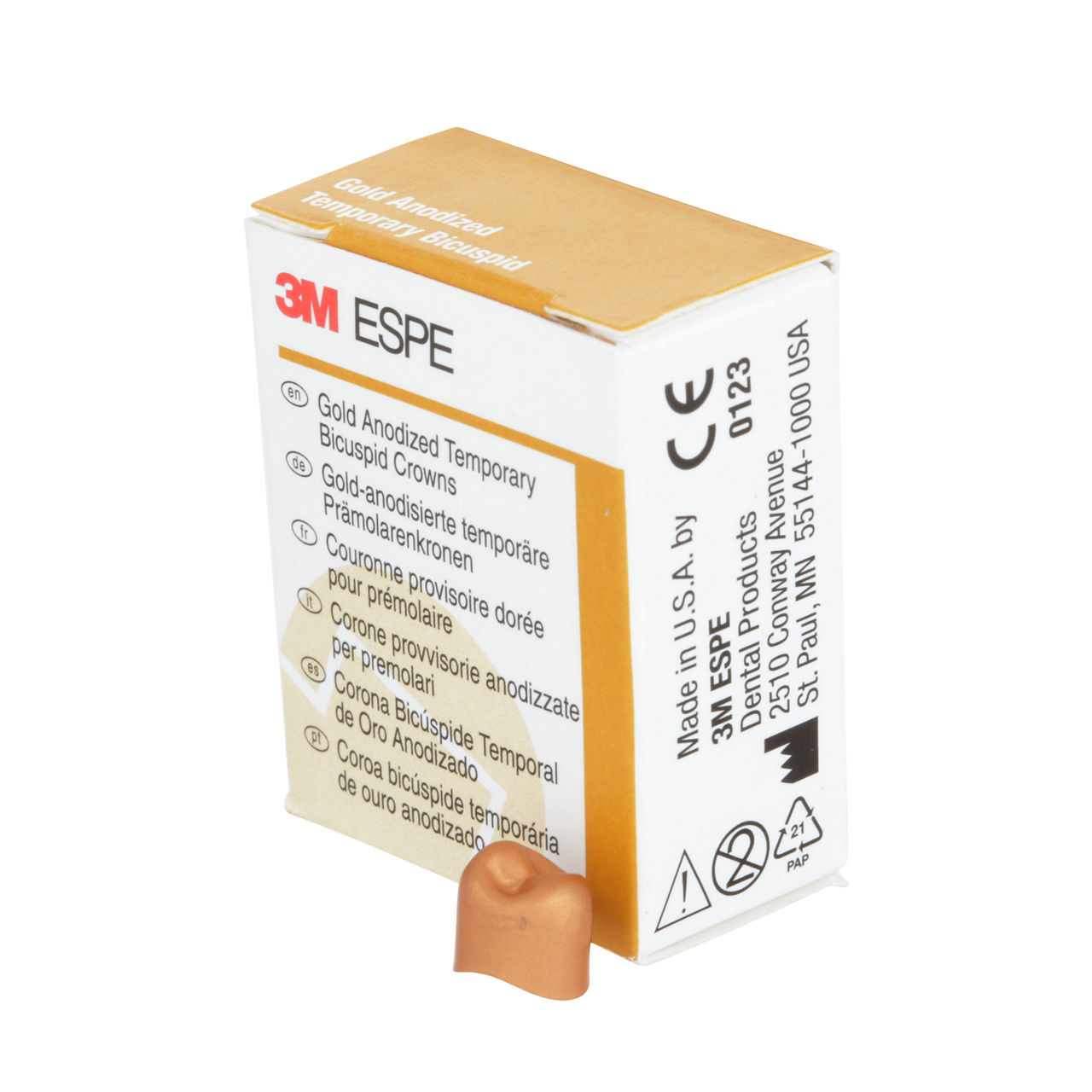 3M ESPE Gold Anodized Temporary Bicuspid Crown, 940520, first bicuspid, upper right, #0