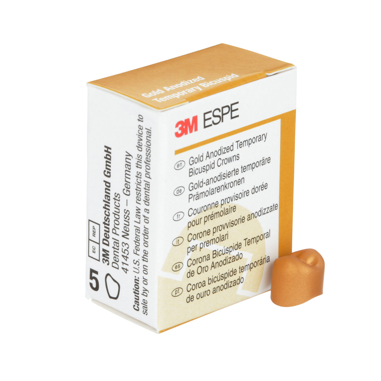 3M ESPE Gold Anodized Temporary Bicuspid Crown, 940522, first bicuspid, upper right, #2