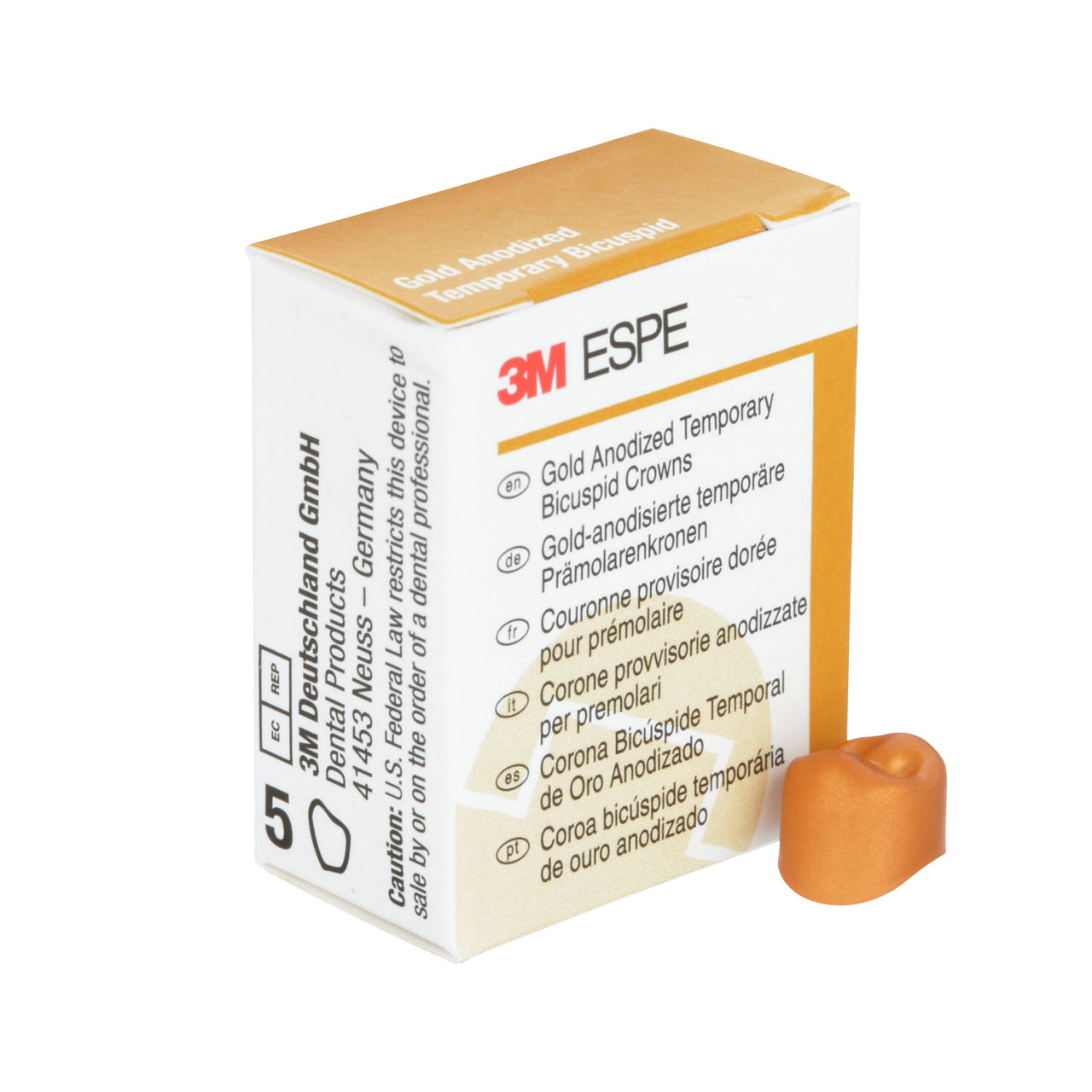 3M ESPE Gold Anodized Temporary Bicuspid Crown, 940523, first bicuspid, upper left, #3