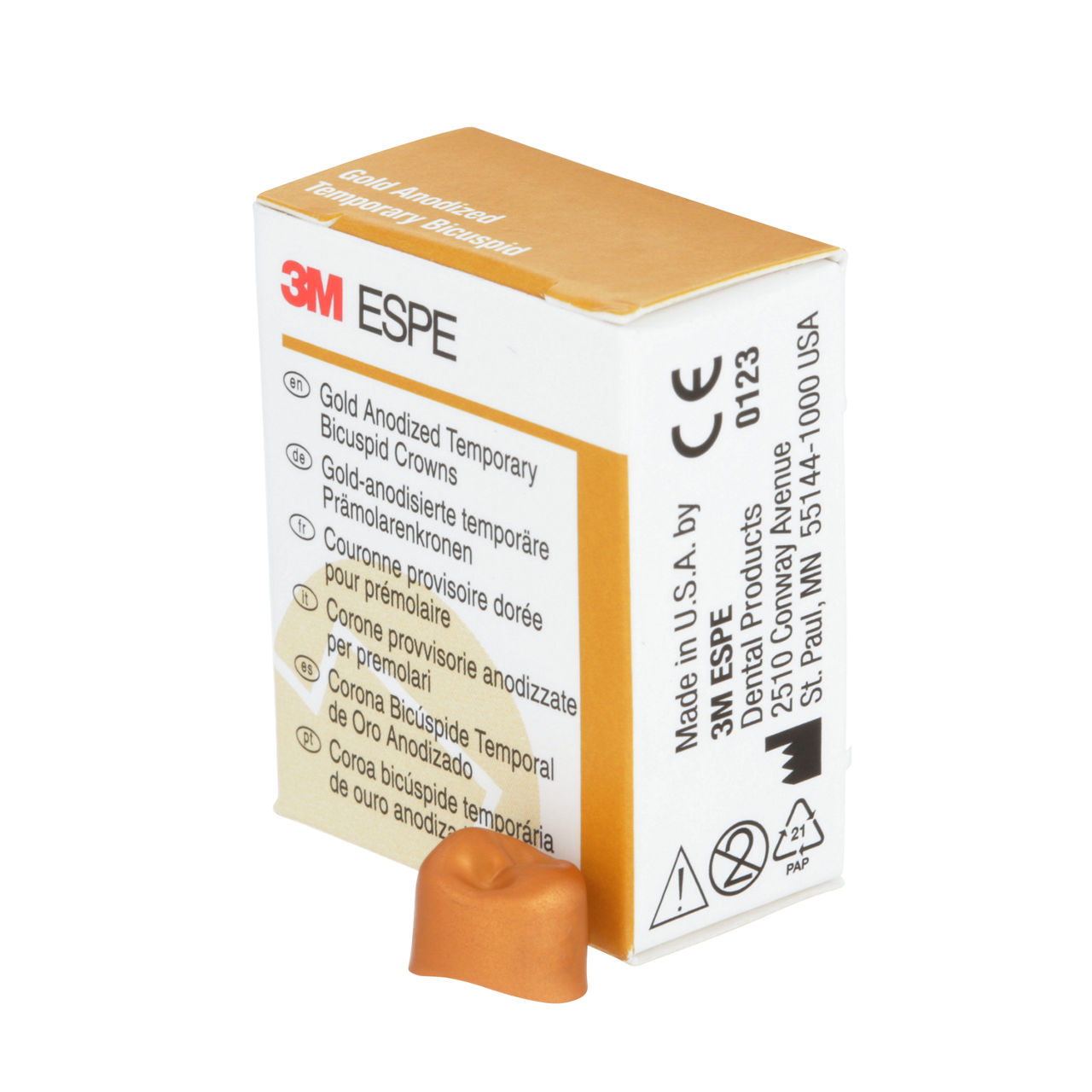 3M ESPE Gold Anodized Temporary Bicuspid Crown, 940523, first bicuspid, upper left, #3