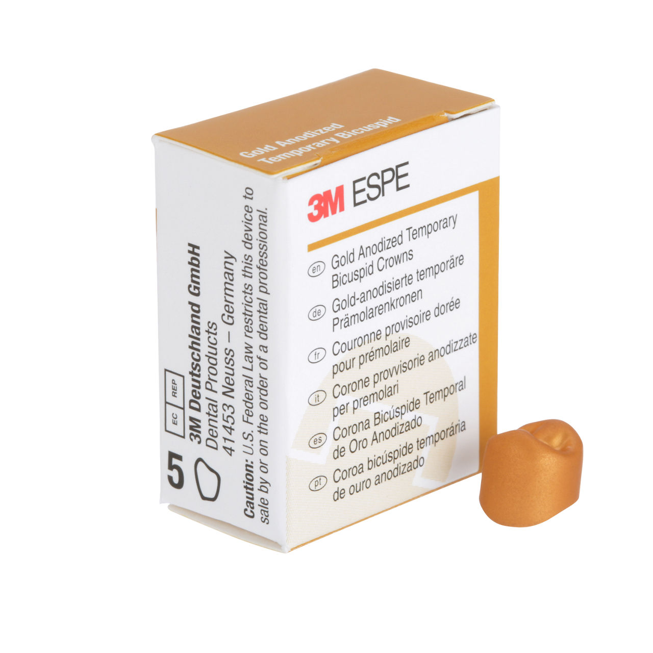 3M ESPE Gold Anodized Temporary Bicuspid Crown, 940524, first bicuspid, upper right