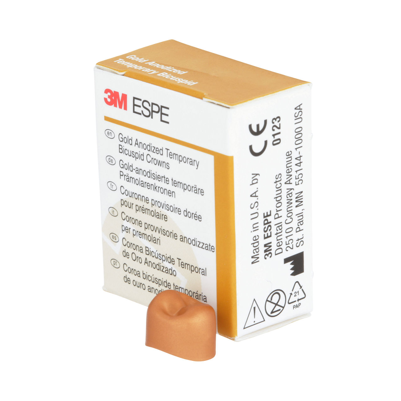 3M ESPE Gold Anodized Temporary Bicuspid Crown, 940525, first bicuspid, upper right, #5