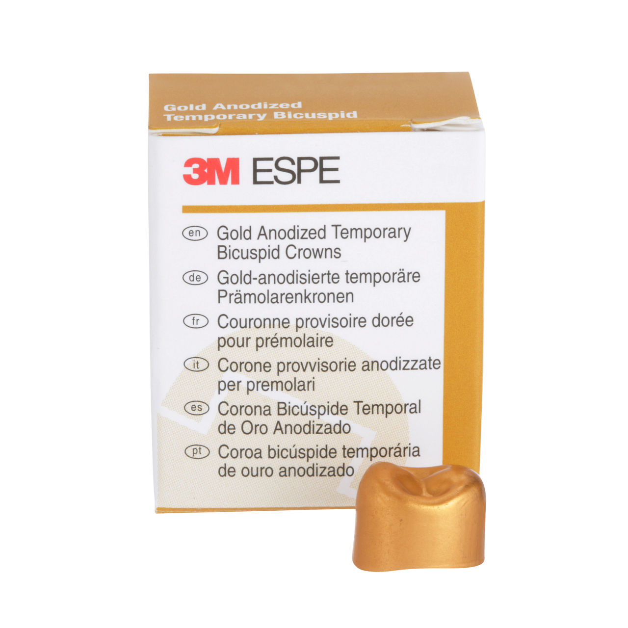 3M™ Gold Anodized Temporary Bicuspid Crowns, 940526, Upper Right FirstBicuspid, Size 6, 5 Crowns