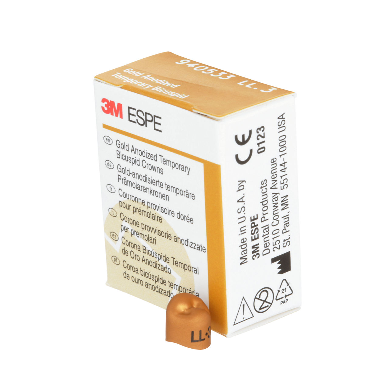 940533 UNITEK GOLD BICUSP LL-3, 5/PAC