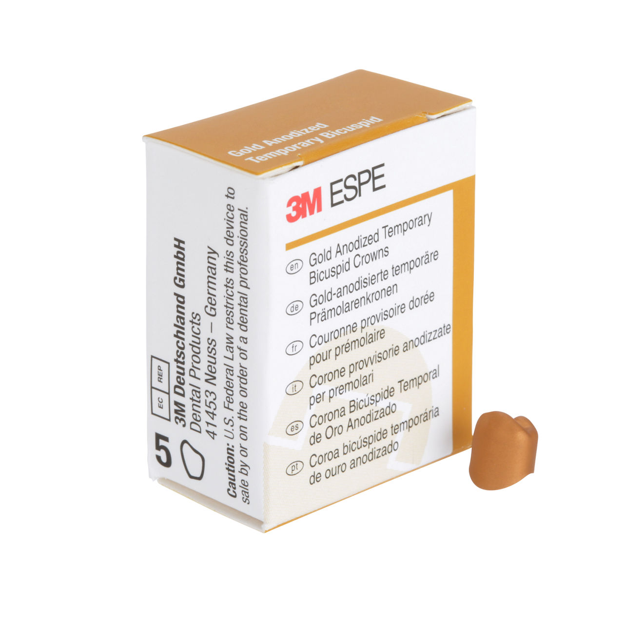 3M ESPE Gold Anodized Temporary Bicuspid Crown, 940541, first bicuspid, lower right, #1