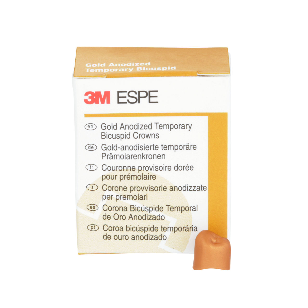 3M™ Gold Anodized Temporary Bicuspid Crowns, 940542, Lower Right FirstBicuspid, Size 2 , 5 Crowns