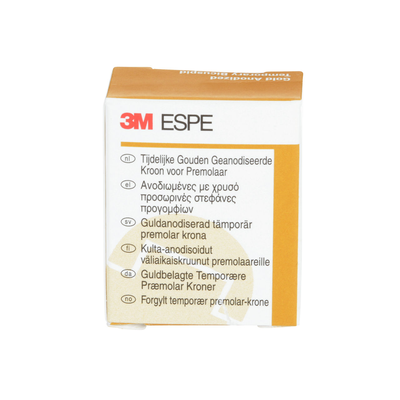 3M ESPE Gold Anodized Temporary Bicuspid Crown, 940543, first bicuspid, lower right, #3