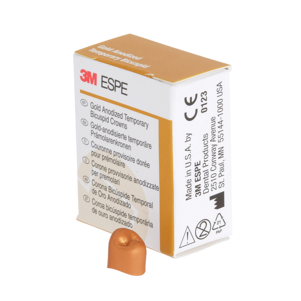 3M ESPE Gold Anodized Temporary Bicuspid Crown, 940544, first bicuspid, lower right, #4