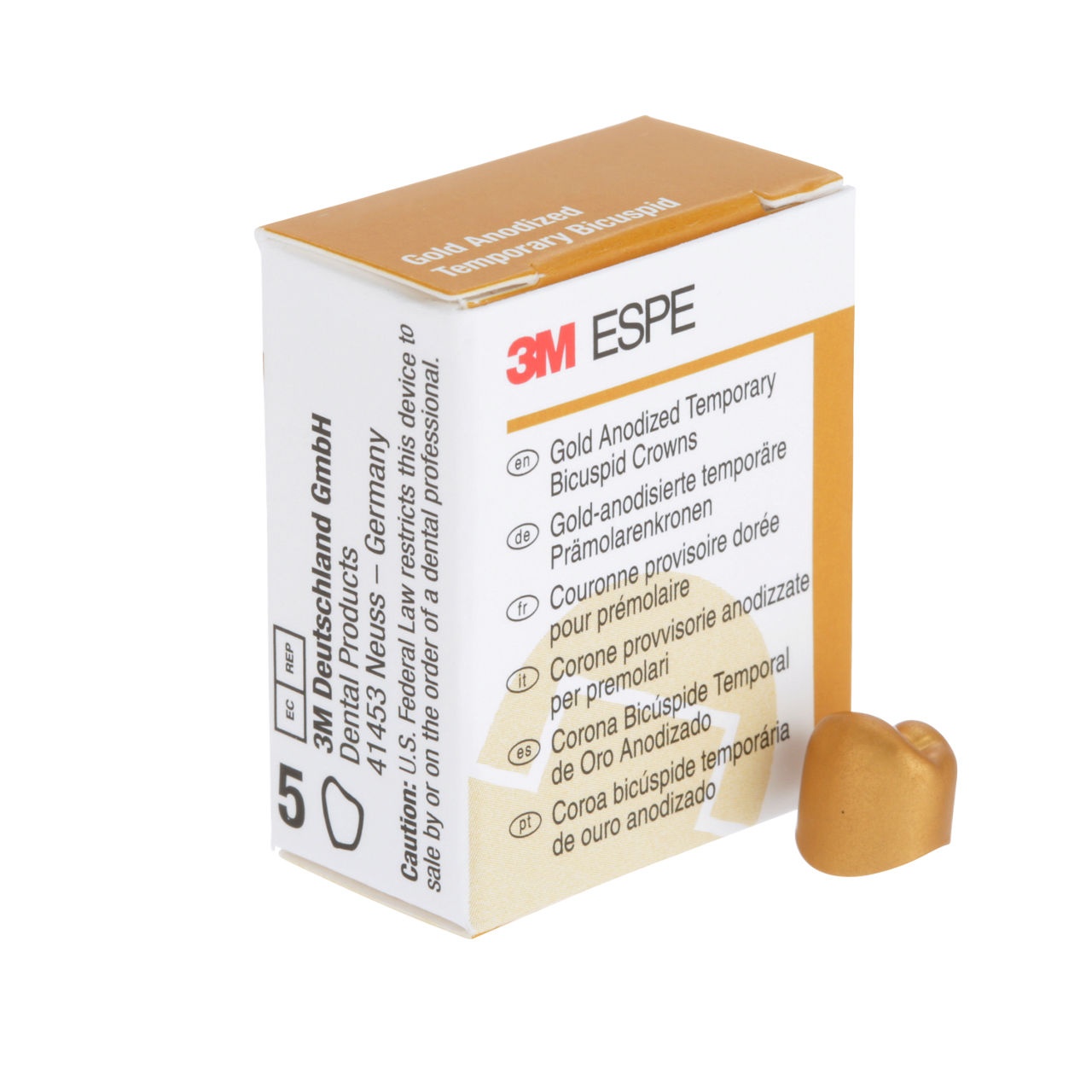 3M ESPE Gold Anodized Temporary Bicuspid Crown, 940545, first bicuspid, lower right, #5