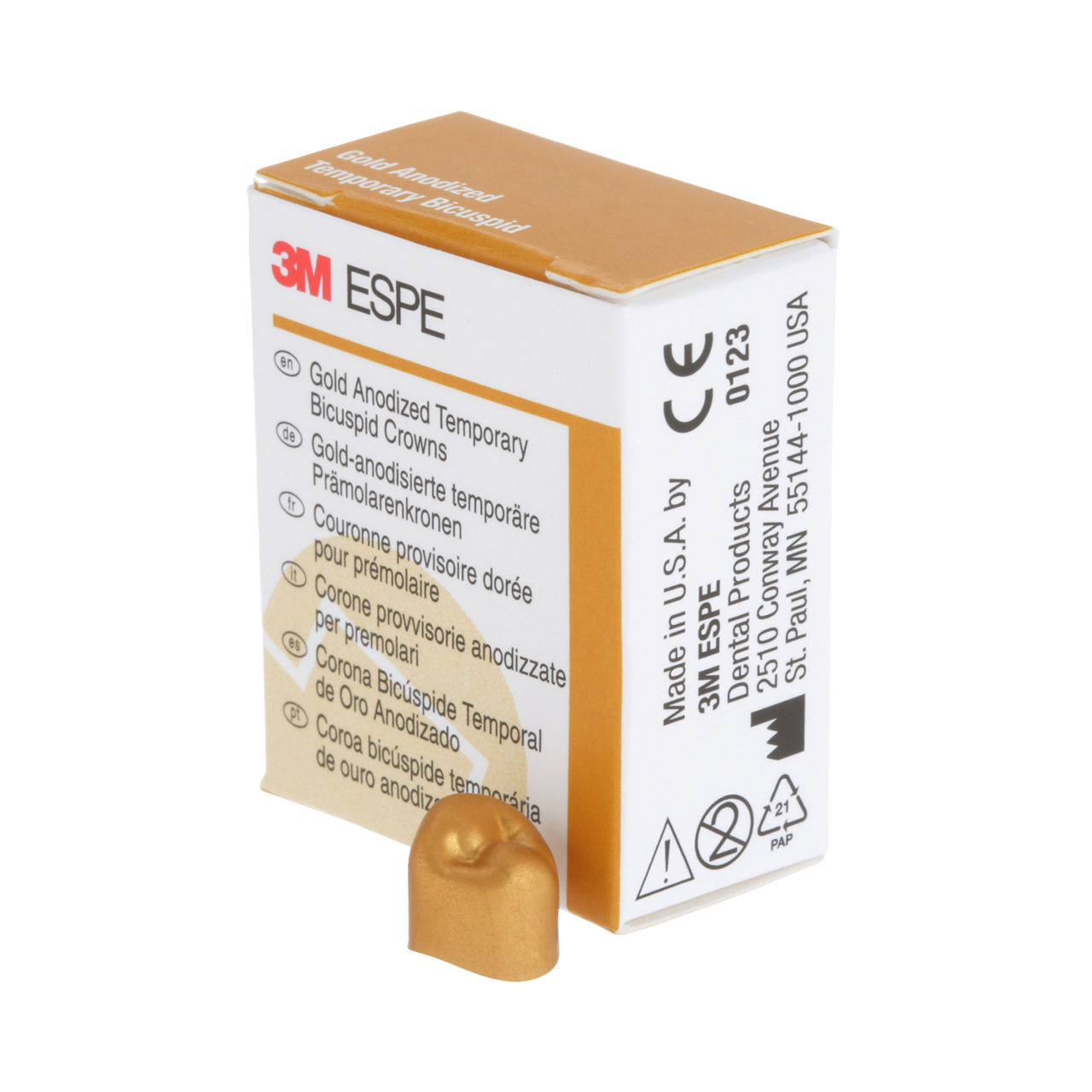 3M ESPE Gold Anodized Temporary Bicuspid Crown, 940545, first bicuspid, lower right, #5