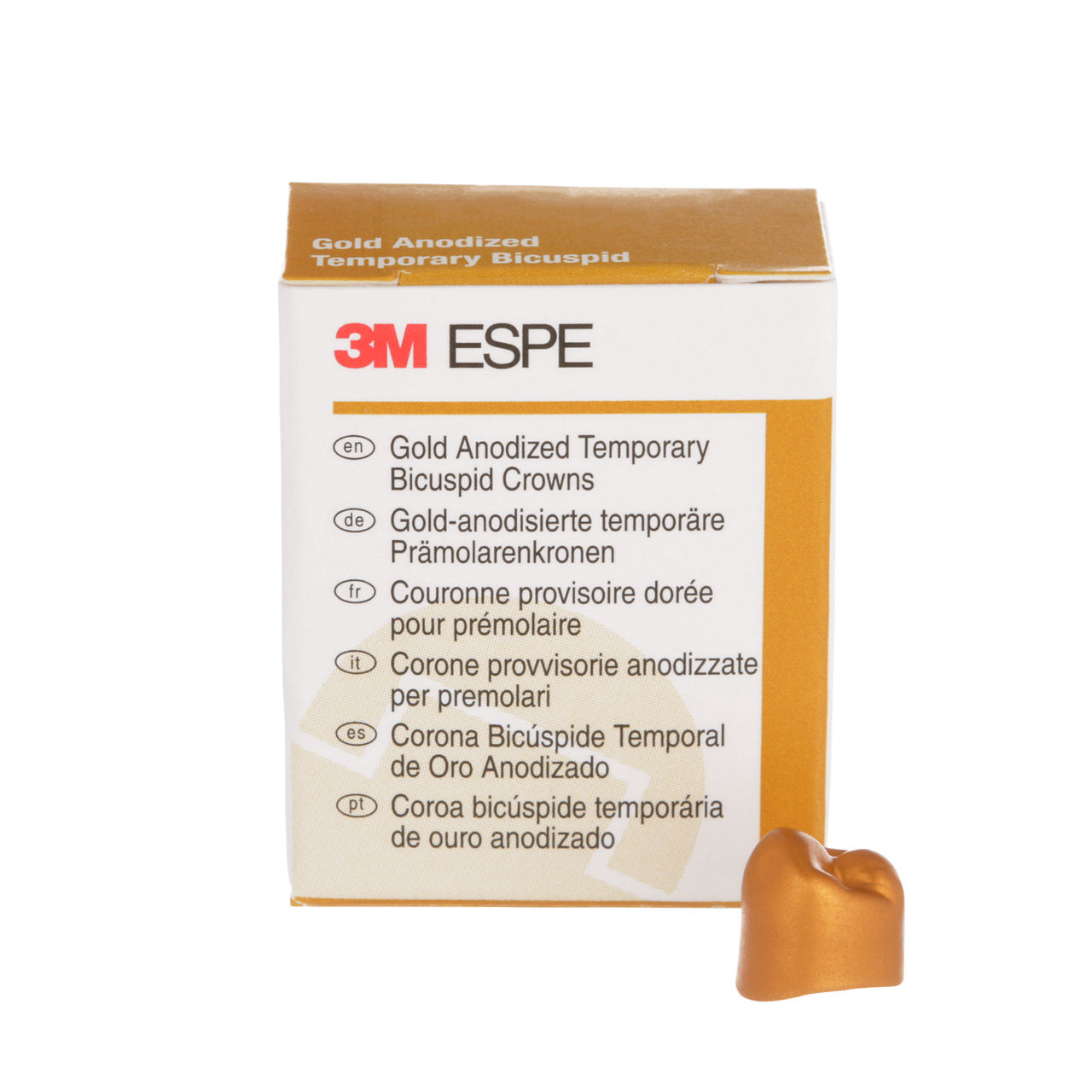 3M™ Gold Anodized Temporary Bicuspid Crowns, 940546, Lower Right FirstBicuspid, Size 6, 5 Crowns