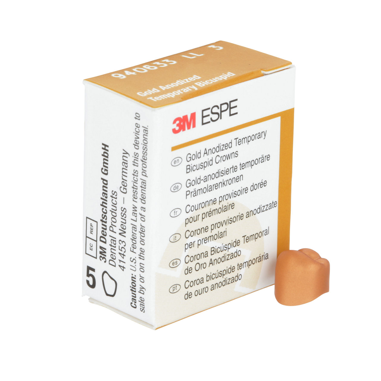 940633 UNITEK GOLD 2NDBICUSP LL-3, 5/PAC