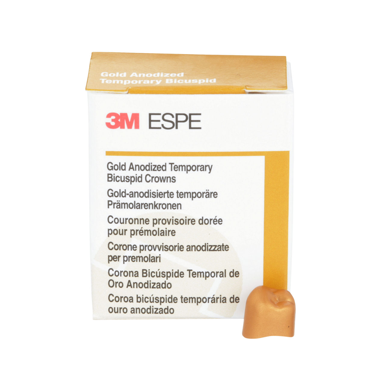 3M™ Gold Anodized Temporary Bicuspid Crowns, 940641, Lower Right SecondBicuspid, Size 1, 5 Crowns