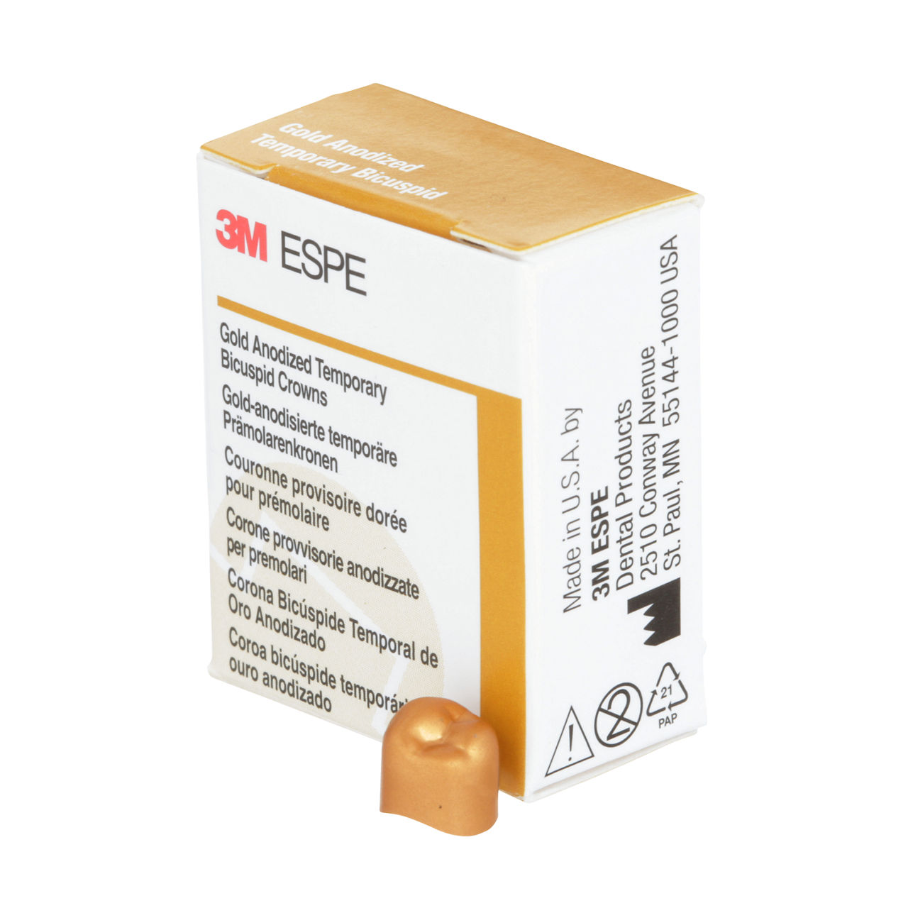 3M ESPE Gold Anodized Temporary Bicuspid Crown, 940641, second bicuspid, lower right, #1