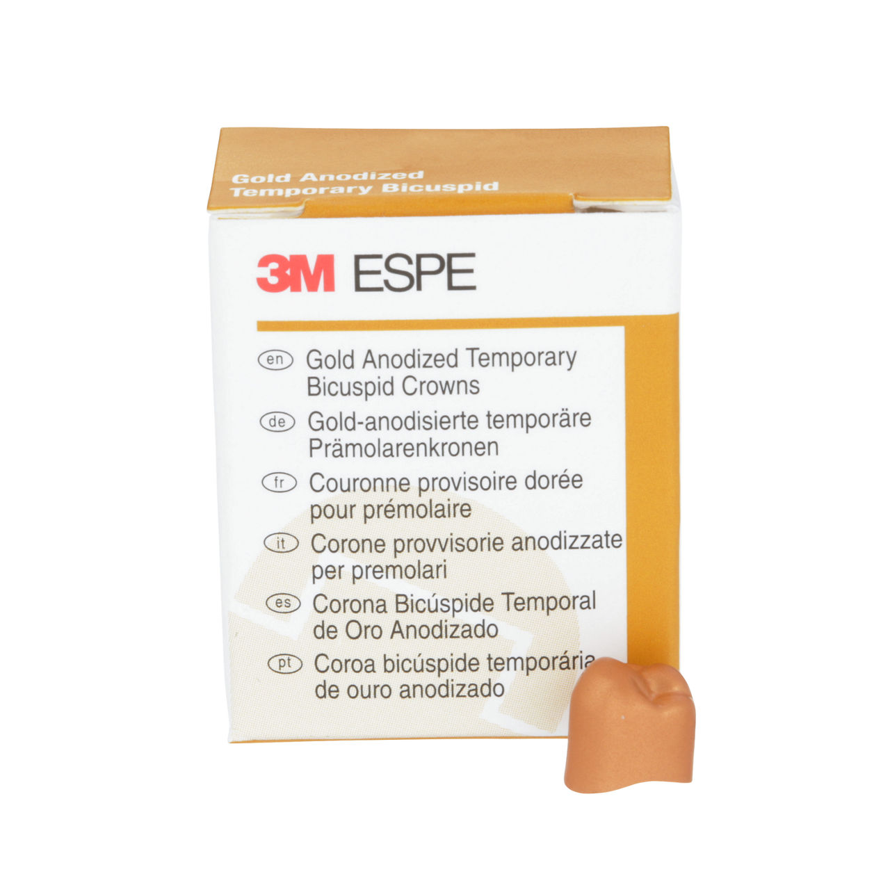 3M™ Gold Anodized Temporary Bicuspid Crowns, 940642, Lower Right SecondBicuspid, Size 2 , 5 Crowns