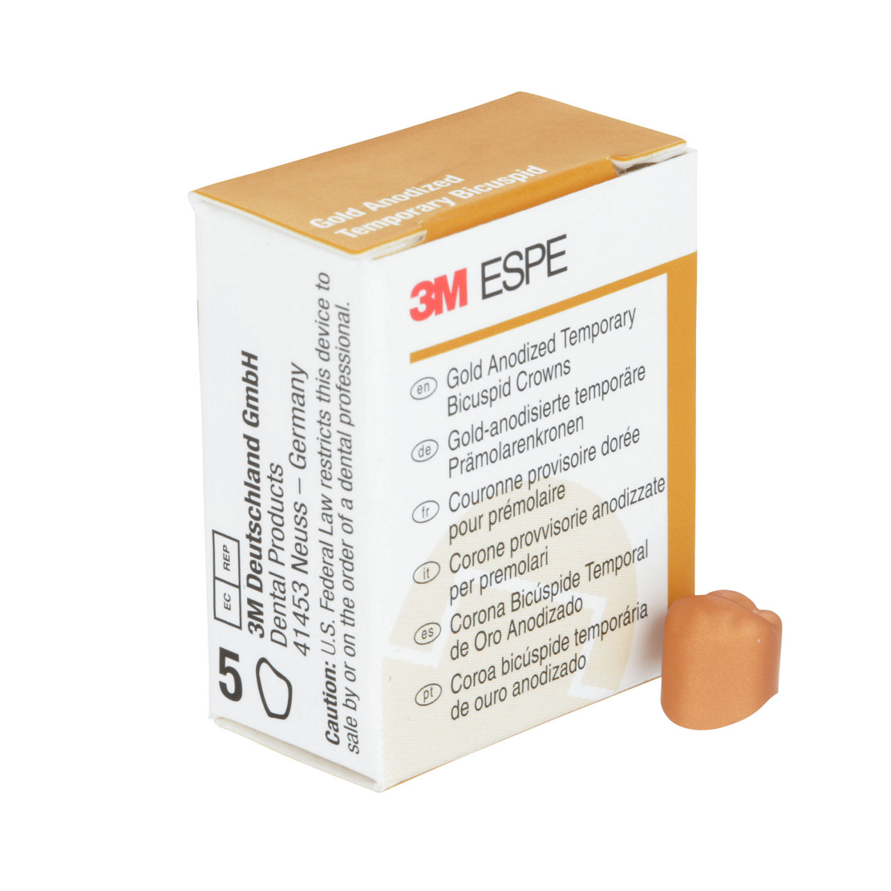 3M ESPE Gold Anodized Temporary Bicuspid Crown, 940642 second bicuspid, lower right, #2