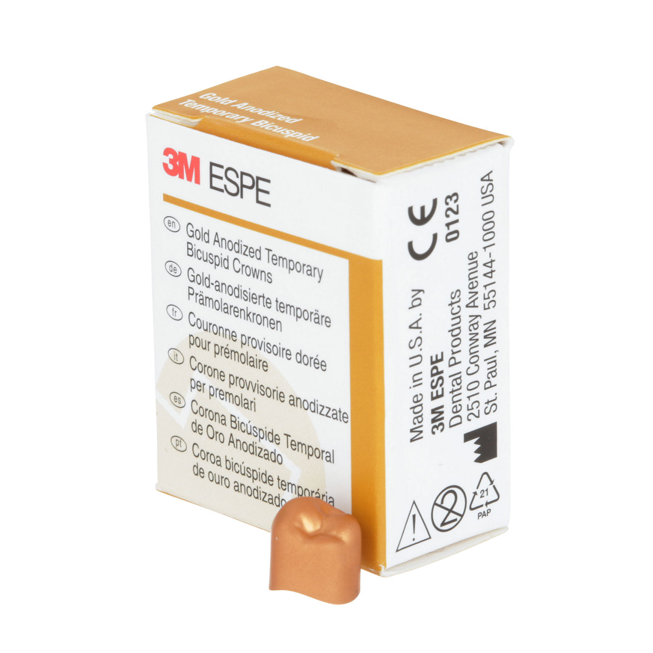 3M ESPE Gold Anodized Temporary Bicuspid Crown, 940642 second bicuspid, lower right, #2