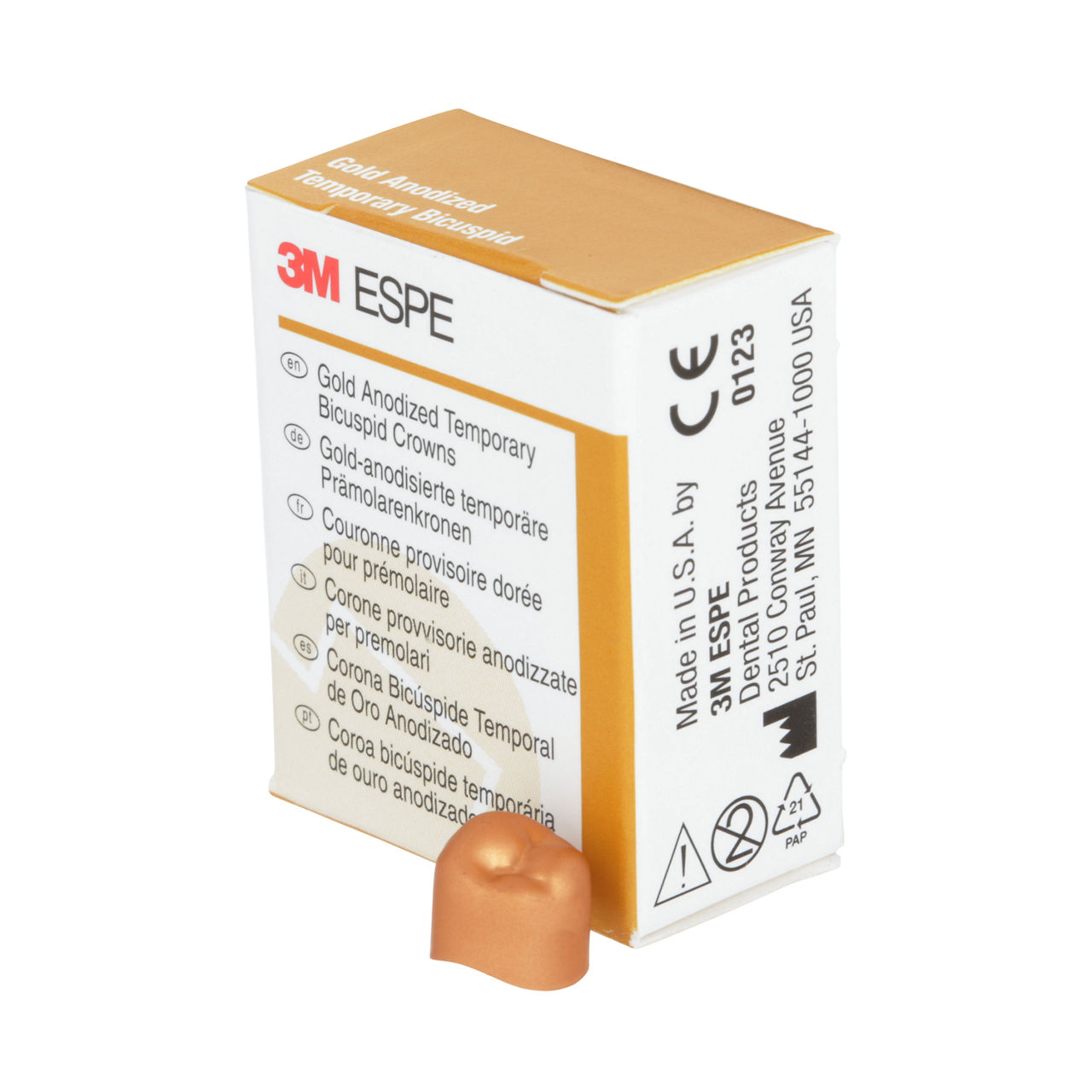 3M ESPE Gold Anodized Temporary Bicuspid Crown, 940643, second bicuspid, lower right, #3