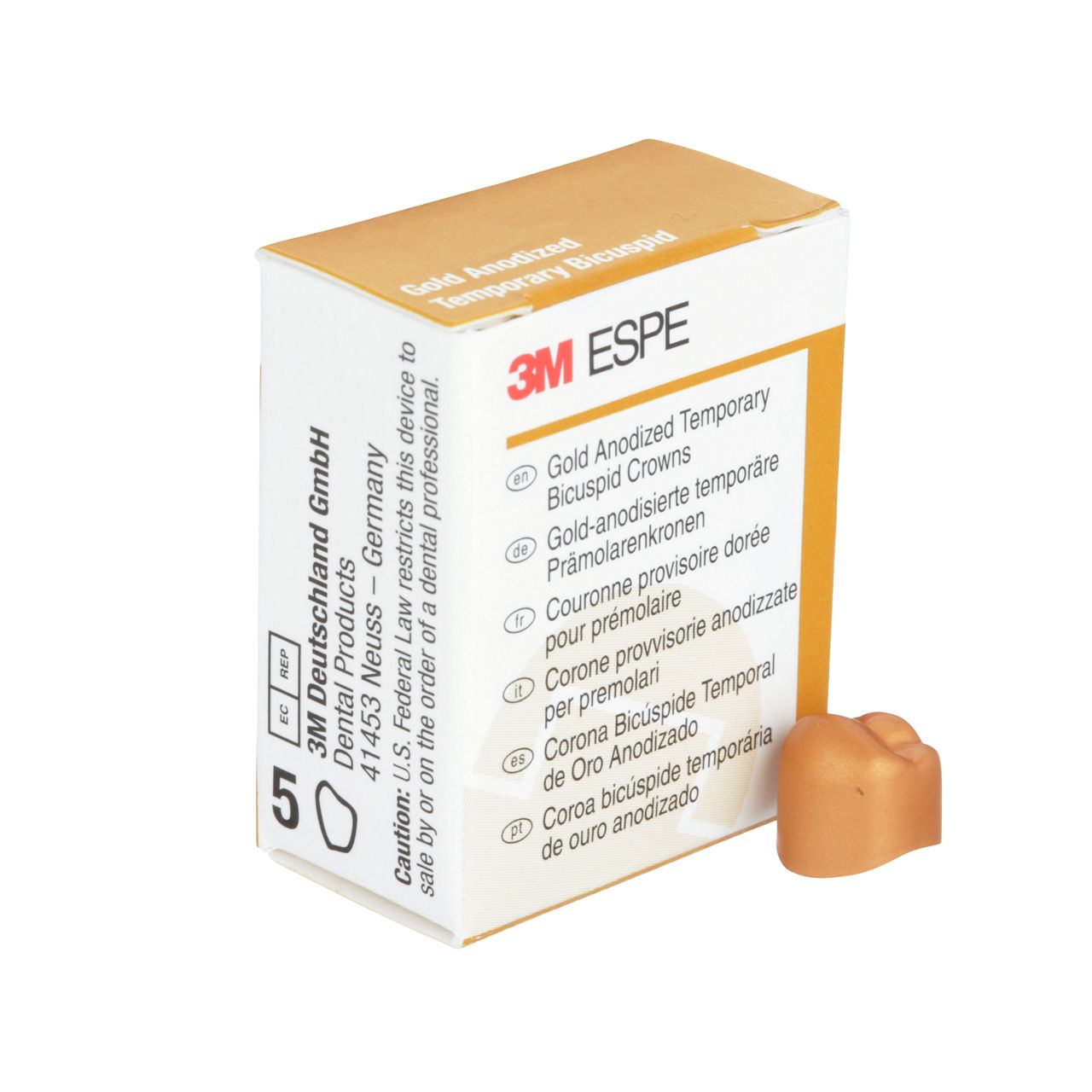 3M ESPE Gold Anodized Temporary Bicuspid Crown, 940644, second bicuspid, lower right, #4