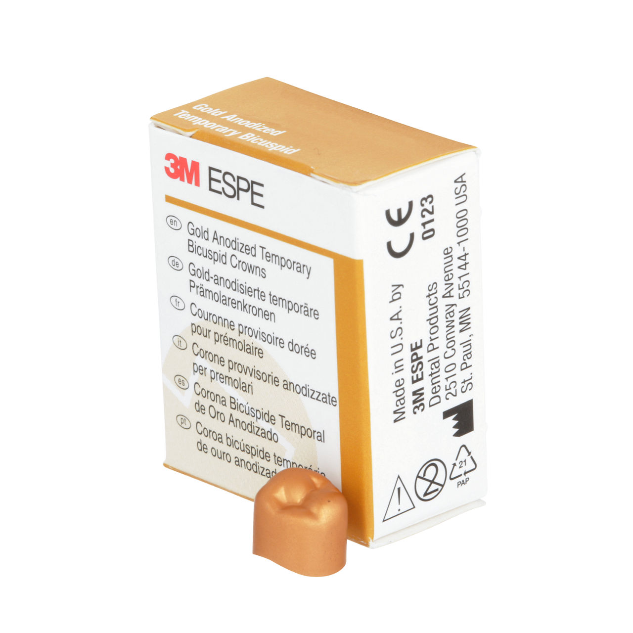 3M ESPE Gold Anodized Temporary Bicuspid Crown, 940644, second bicuspid, lower right, #4