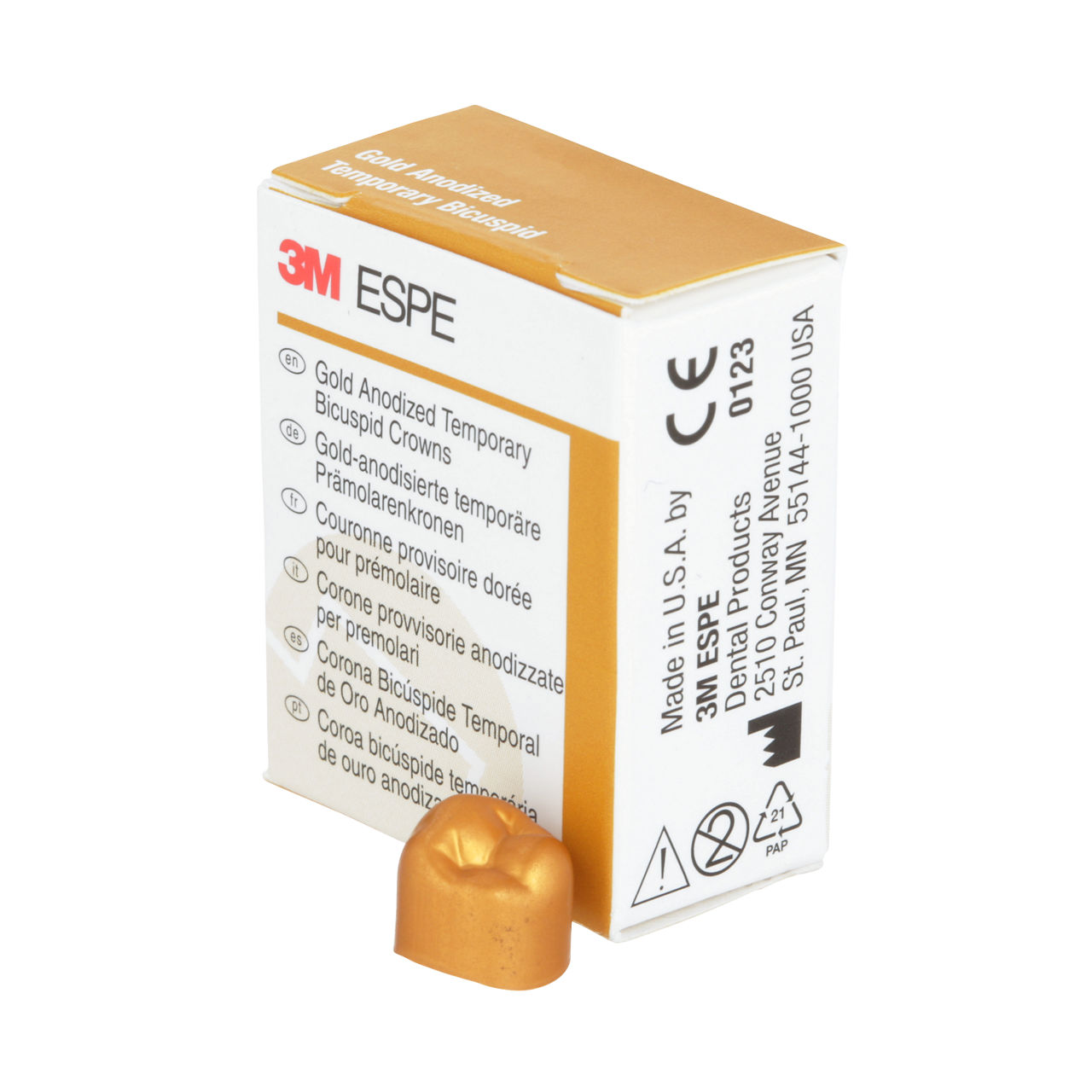 3M ESPE Gold Anodized Temporary Bicuspid Crown, 940645, second bicuspid, lower right, #5