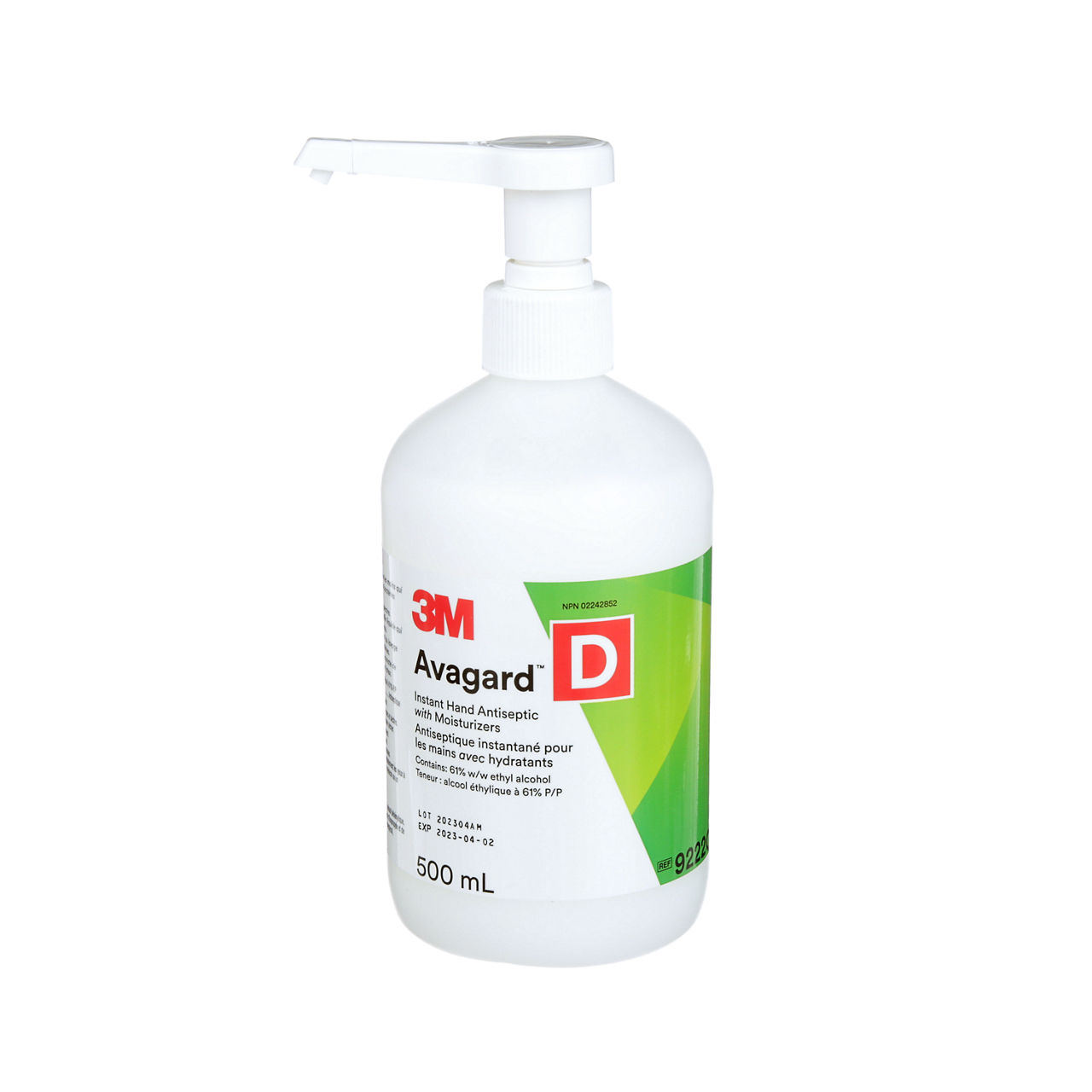 Antiseptique instantané pour les mains Avagard™ D 3M™, 9222C, bouteilleavec pompe, 500 ml (16,9 oz liq.)