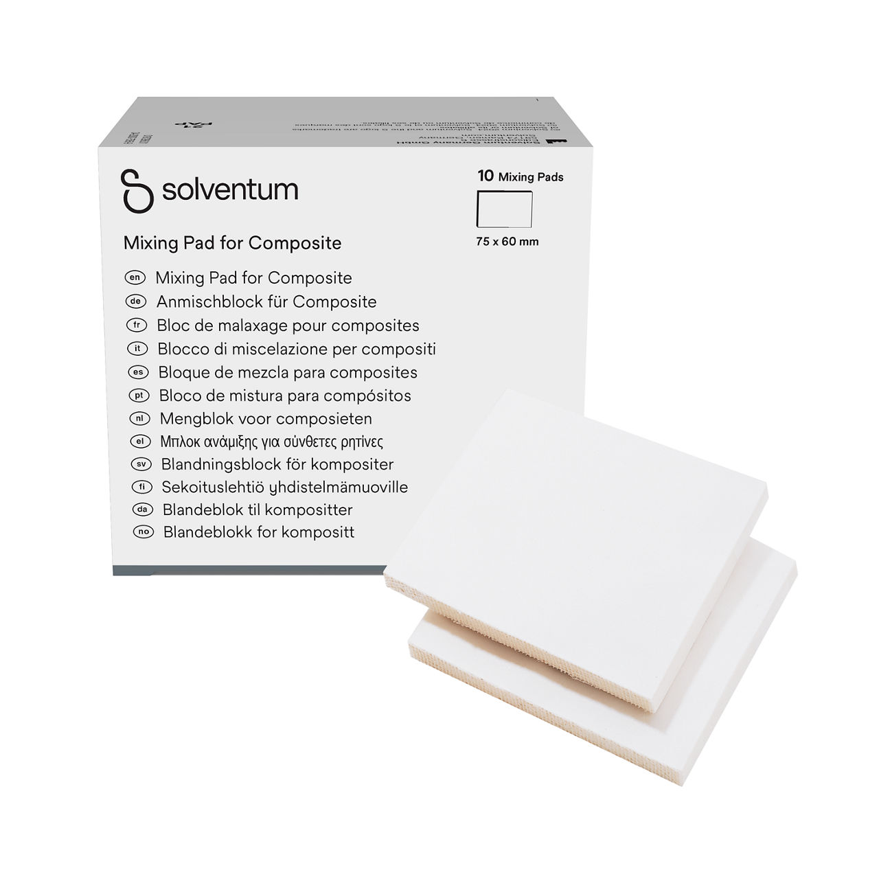 Solventum™ Mixing Pad for Composite, 70086, 3 in x 2.5 in (75 mm x 60mm) - Front, Center, In and Out of Packaging (1C10)