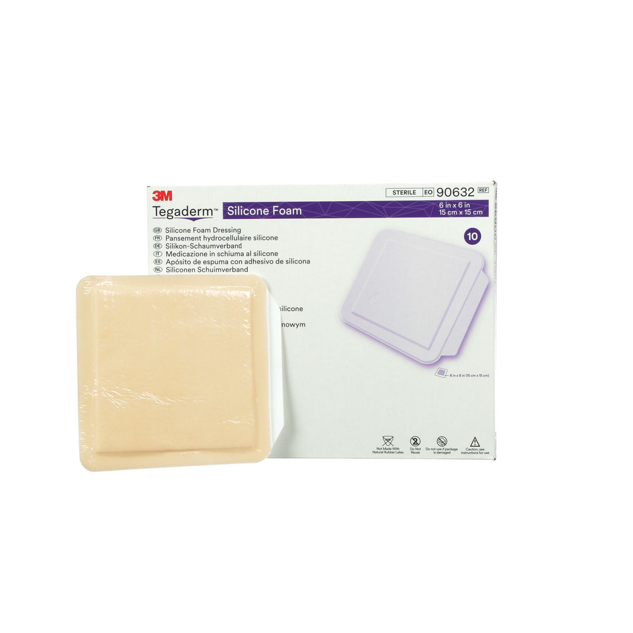 3M™ Tegaderm™ Silicone Foam Dressing, 90632, SQ, Non-Bordered, 6 in x 6in, 40 Bags/Case