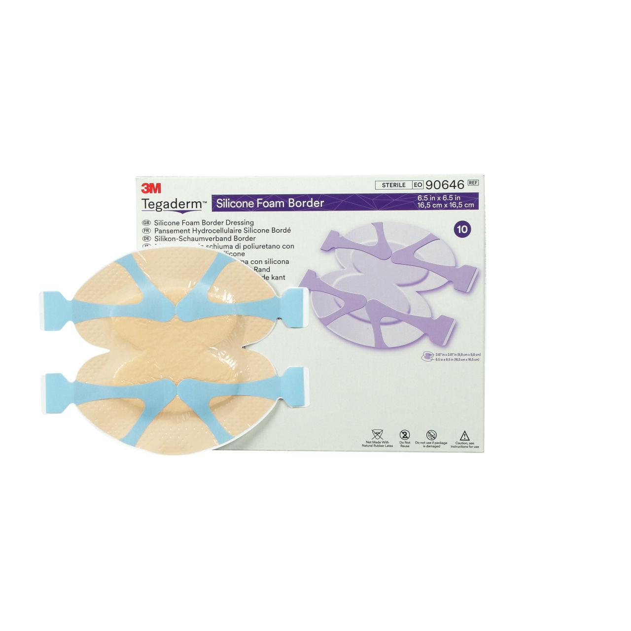 3M™ Tegaderm™ Apósito de Espuma de Silicona, 90646, Talón y Contornos, 16,51 cm x 16,51 cm, 5 UN/Paq, 4 Paq/Caja