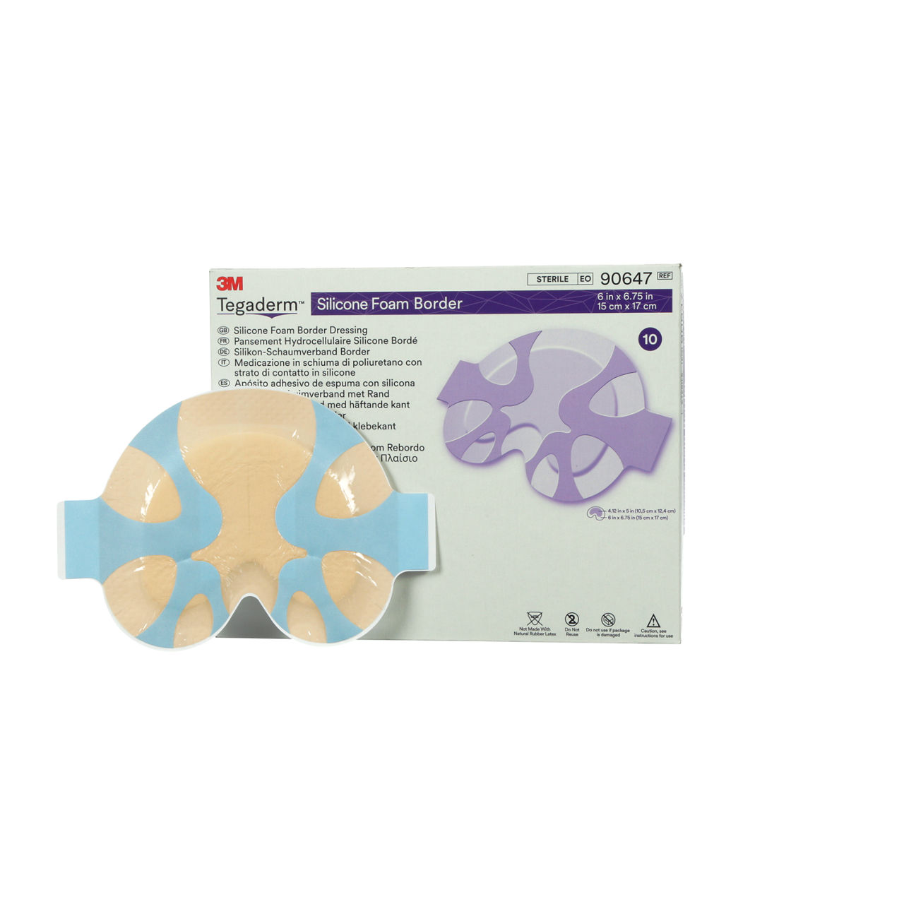 3M™ Tegaderm™ Silicone Foam Border Dressing 90647, Sacral Small, 10Bag/Pack, 4 Pack/Case