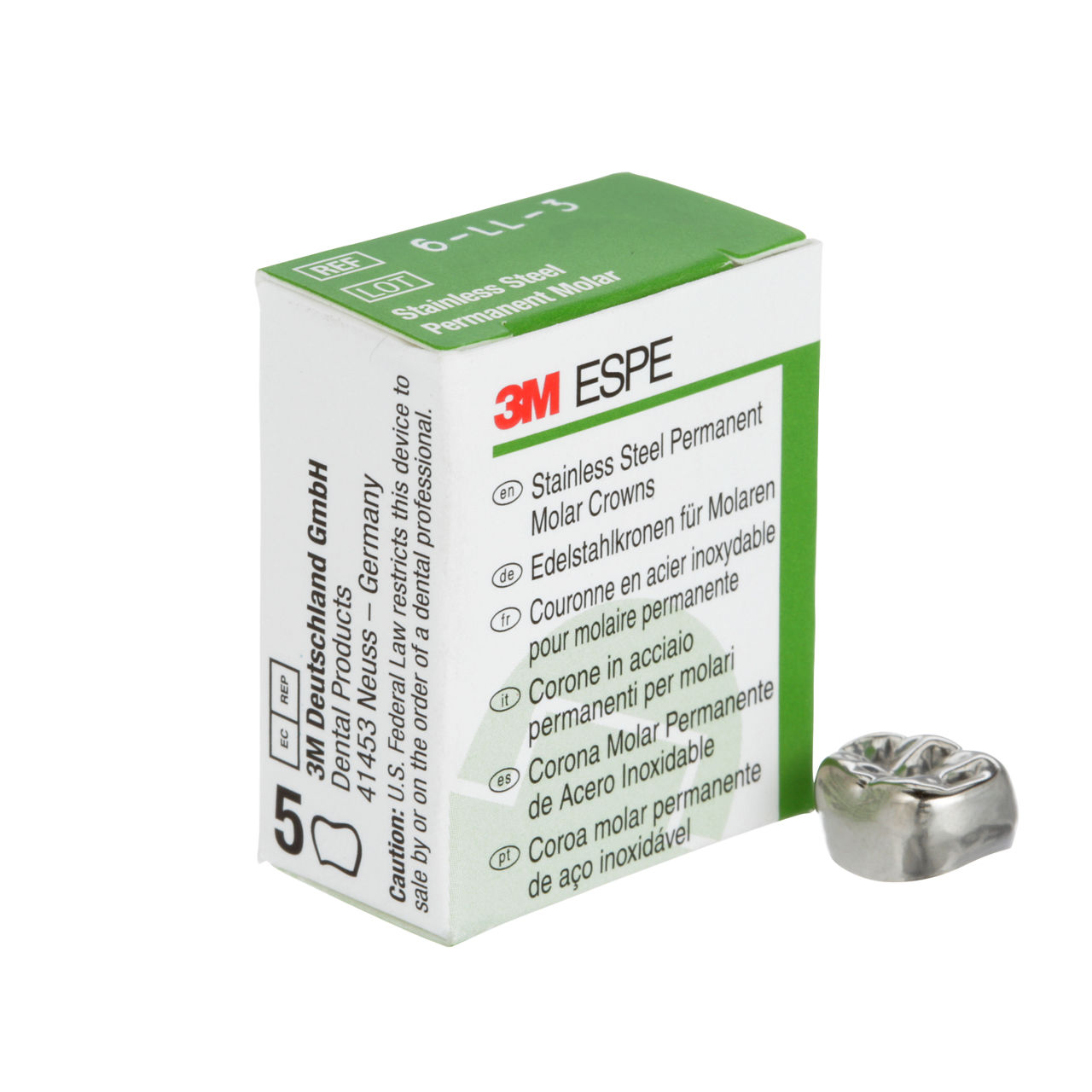 6-LL-3 SS 1ST PERM MOLAR CROWN 5/PAC