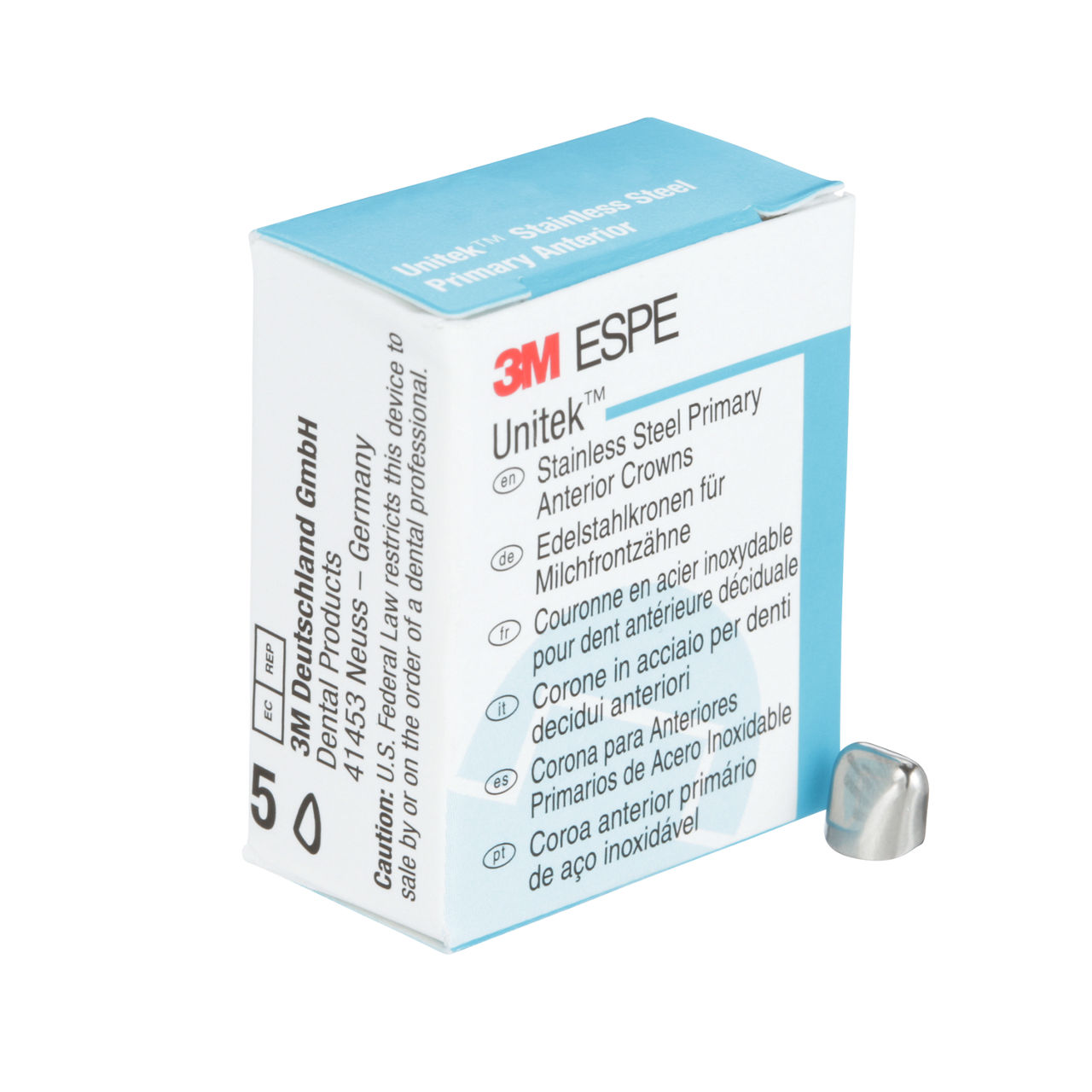 3M ESPE Unitek Stainless Steel Primary Anterior Crown, 907011, upper right central, size 1